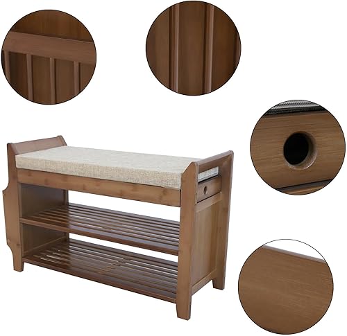 Miniatura 3 de DNYSYSJ Banco de zapatos de 2 niveles para almacenamiento de zapatos, taburete de entrada y asiento suave, adecuado para pasillo, baño, sala de estar