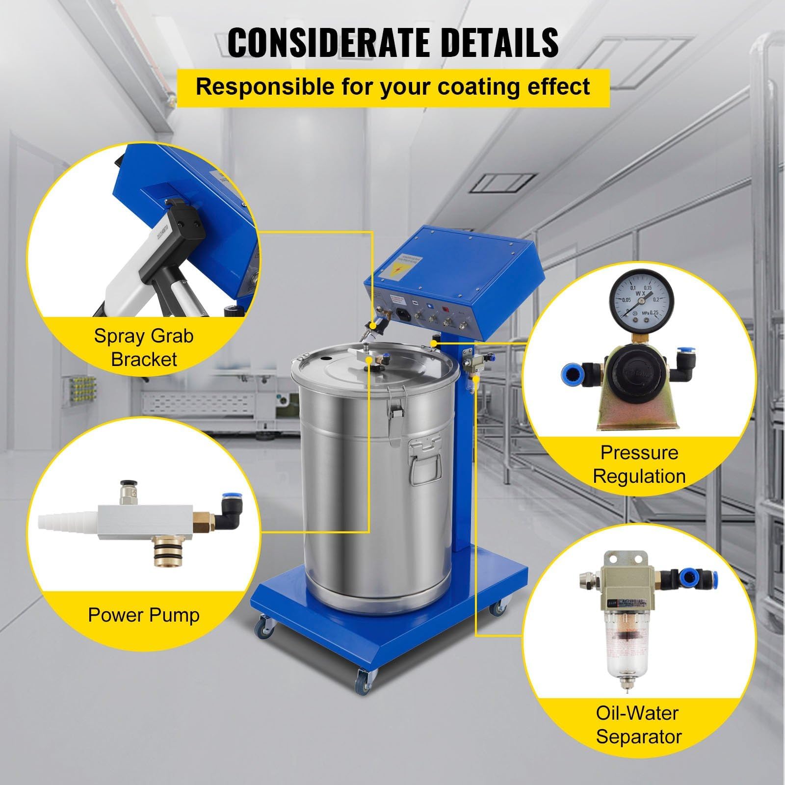 Macchina di verniciatura a polvere elettrostatica 45L 50W con verniciatura a spruzzo di polverizzazione 450g per minuto Wx-958 Sistema di rivestimento in polvere