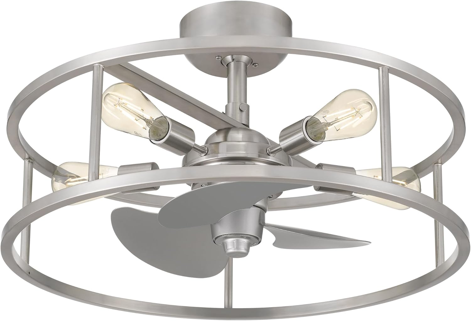 Quoizel New Harbor 5-Light Brushed Nickel Fandelier, Transitional Ceiling Fan with Light, Vintage-Inspired Open Cage Design Flush Mount Ceiling Light, Dimmable LED Bulbs, Remote Included