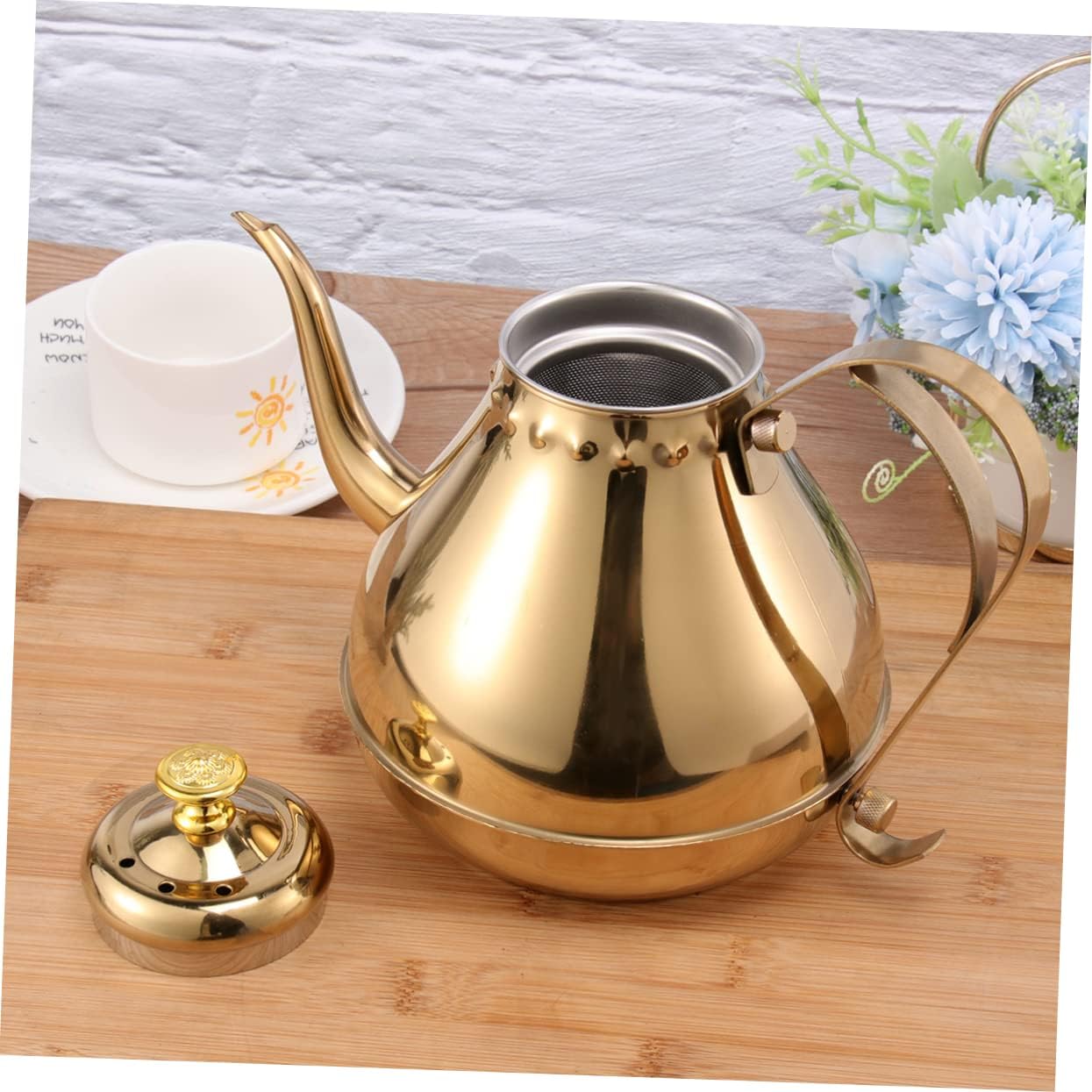 Ciieeo Stainless Steel Kettle with Filter Long Spout Hot Water Heater for Tea and Coffee Elegant Gold Finish for Home and Office Use