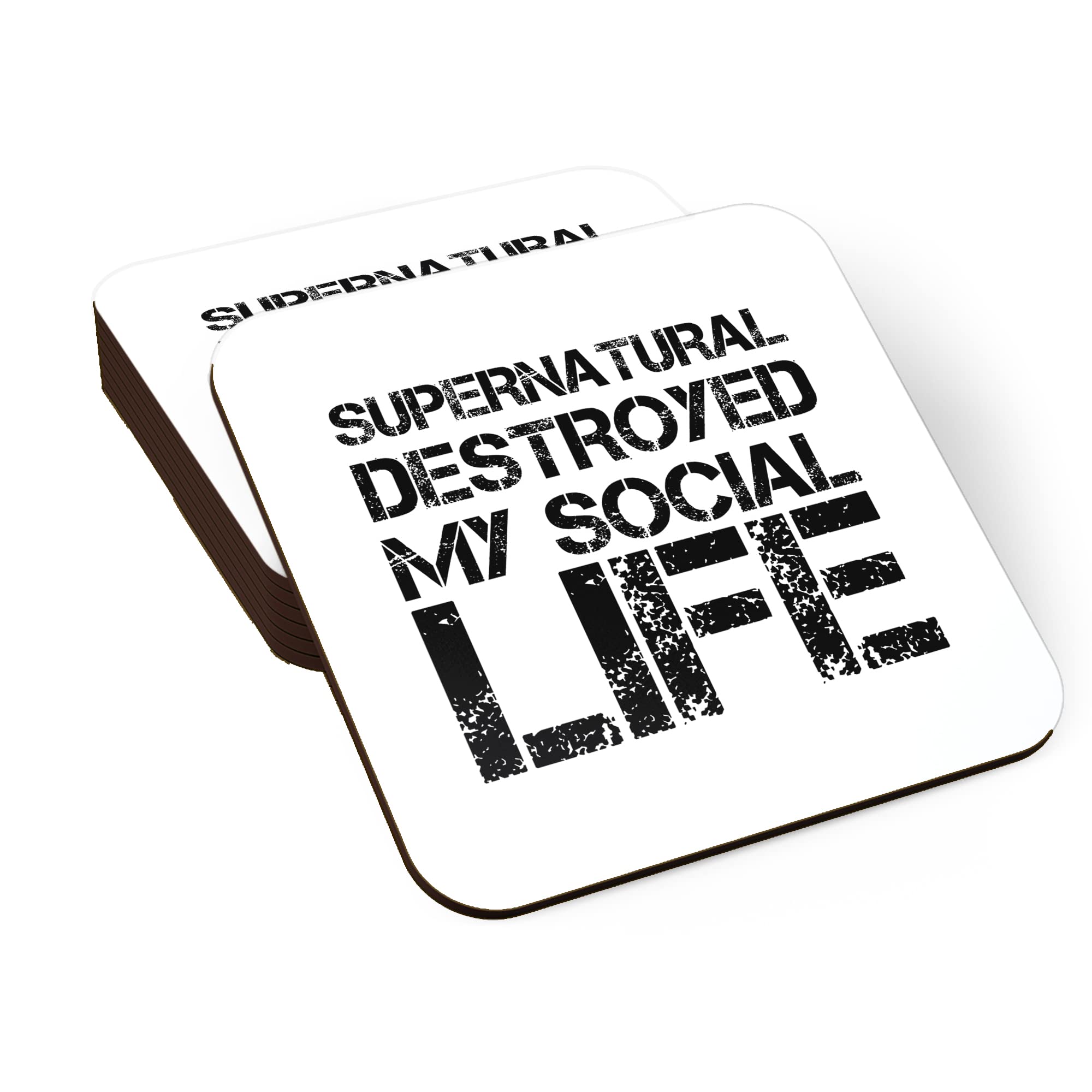 Icarus Box Supernatural Destroyed My Socisl Life Coasters Set of 4 Inspired Printed Beautiful (MDF Wooden Set of 4 | 3.5x3.5 in Square) Tea Coffee Coaster Artist