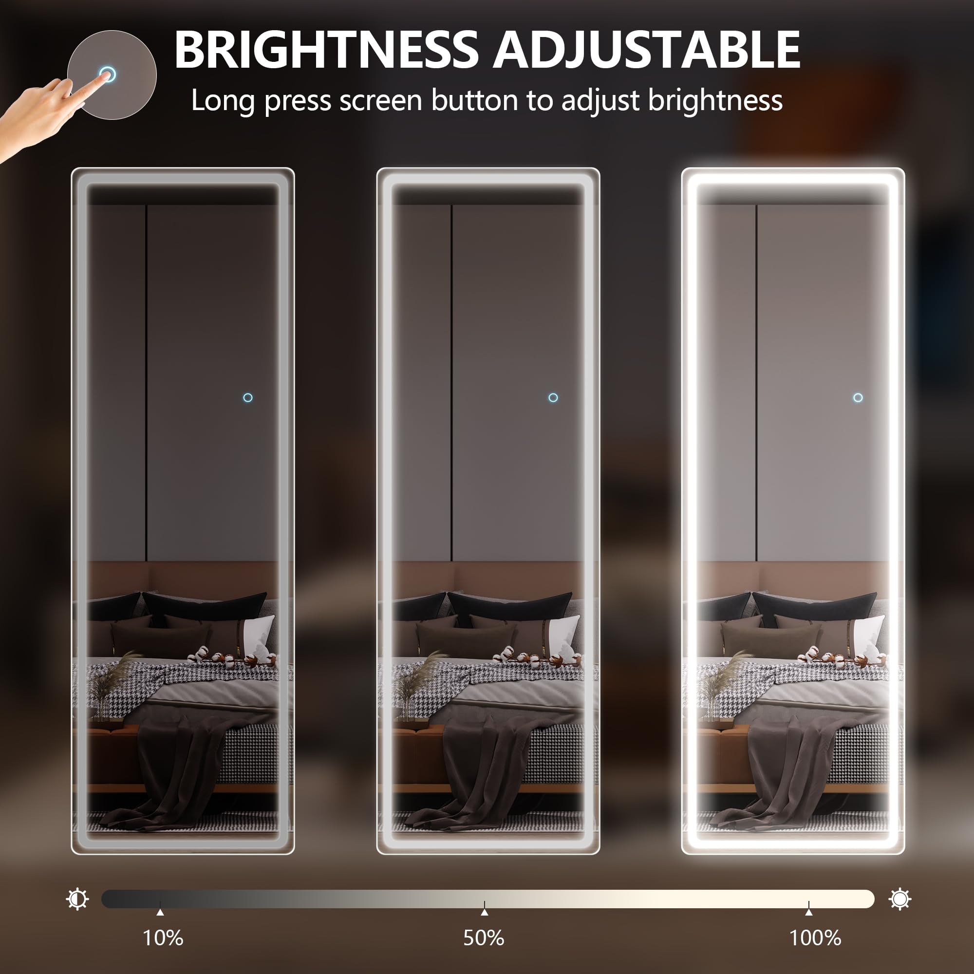 LVSOMT Espejo de pie Cuerpo Entero con luz, 153x50cm Espejo de pie Grande, LED Espejos de Cuerpo Entero Pared Rectangular, Espejo Cuerpo Entero Pared LED, Espejo Pared Vestidor, Dormitorio, Blanco