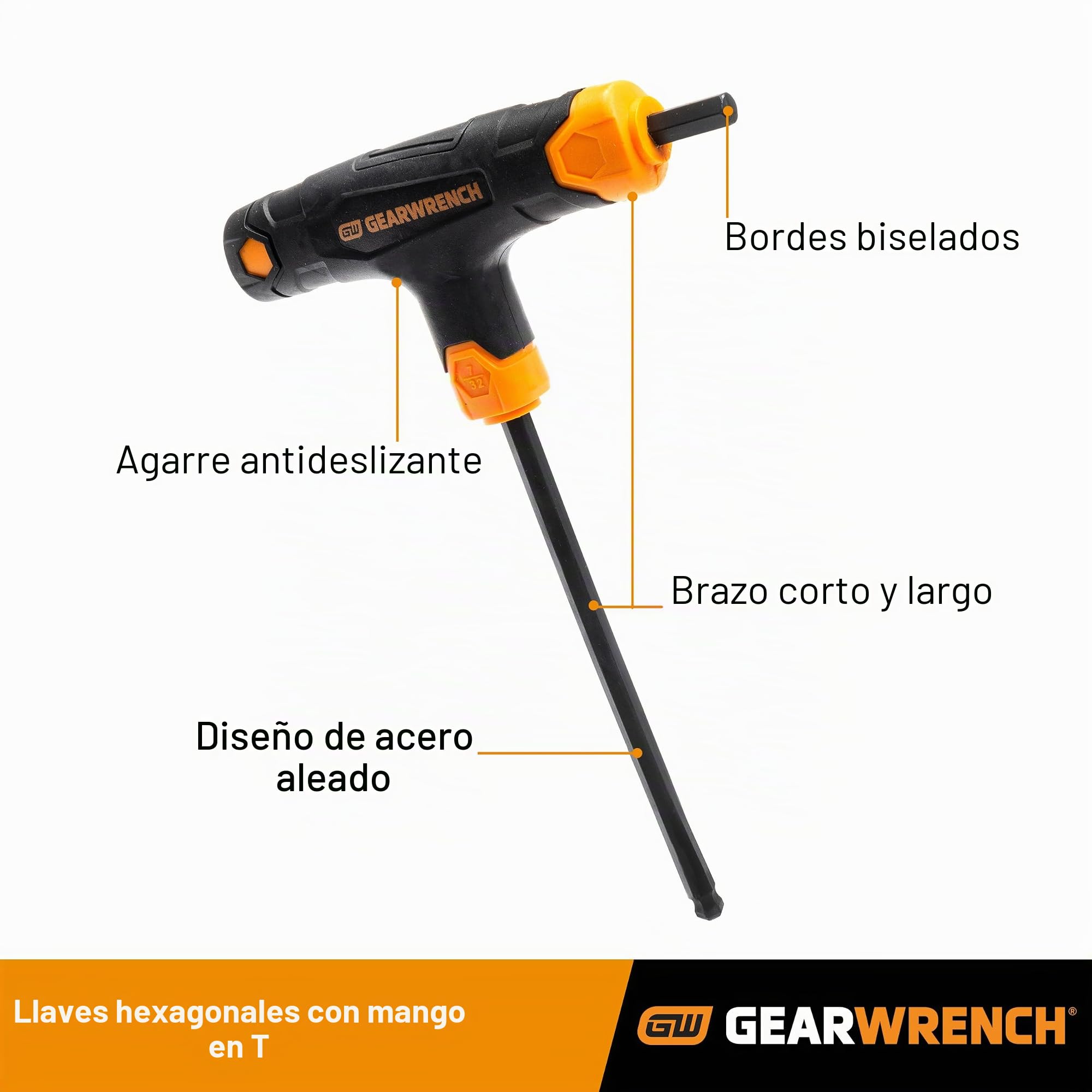 GearWrench 83523 Juego de llaves hexagonales SAE, con cabeza esférica y mango en T, 10 piezas