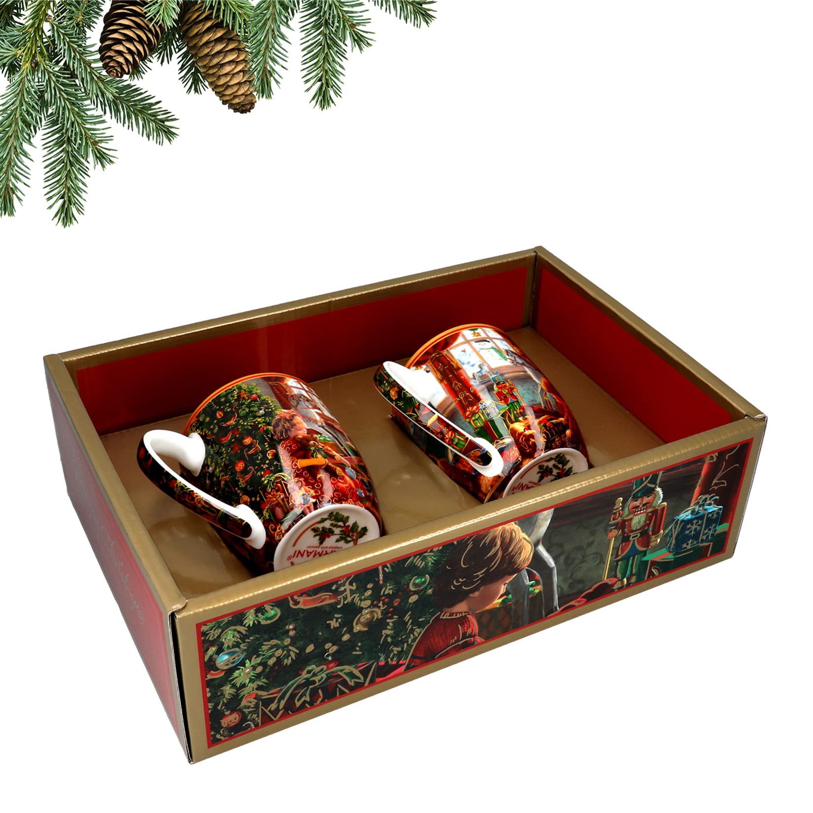 Carmani-Set mit 2 Weihnachtstassen, festliche Partybecher für Tee, Kaffee, heiße Schokolade, dekoriert Weihnachtsmotiv, 400 ml