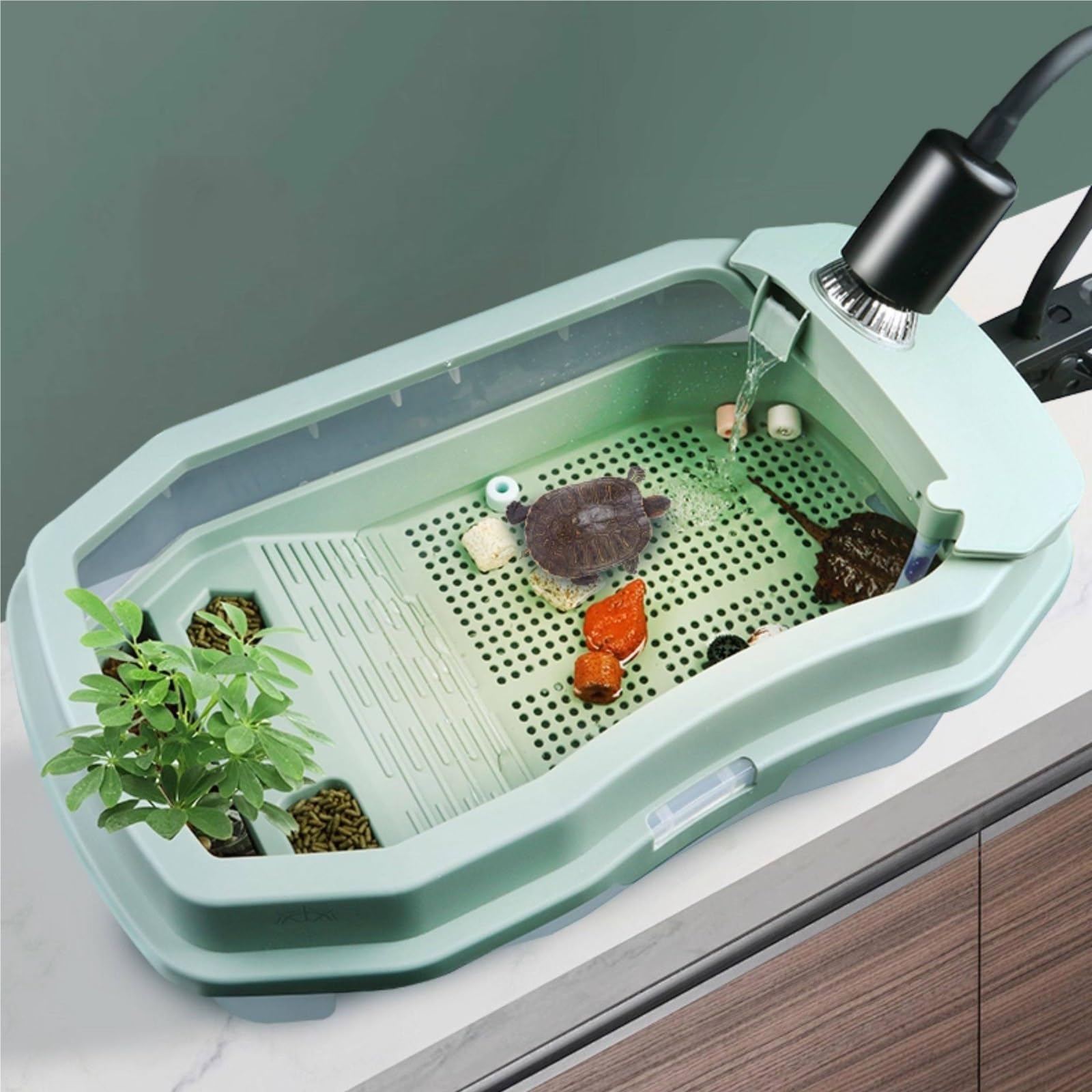 Siedlisko terrarium Zbiornik dla żółwi przeznaczony do hodowli użytku domowego z platformą wspinaczkową Terrarium akwariowe(Średni)