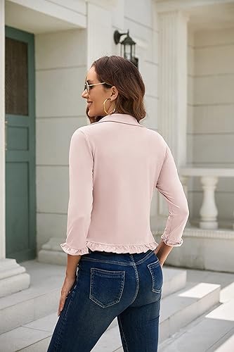 Miniatura 6 de GRACE KARIN Chaqueta de trabajo para mujer, estilo casual, con abertura frontal, de manga corta, de algodón
