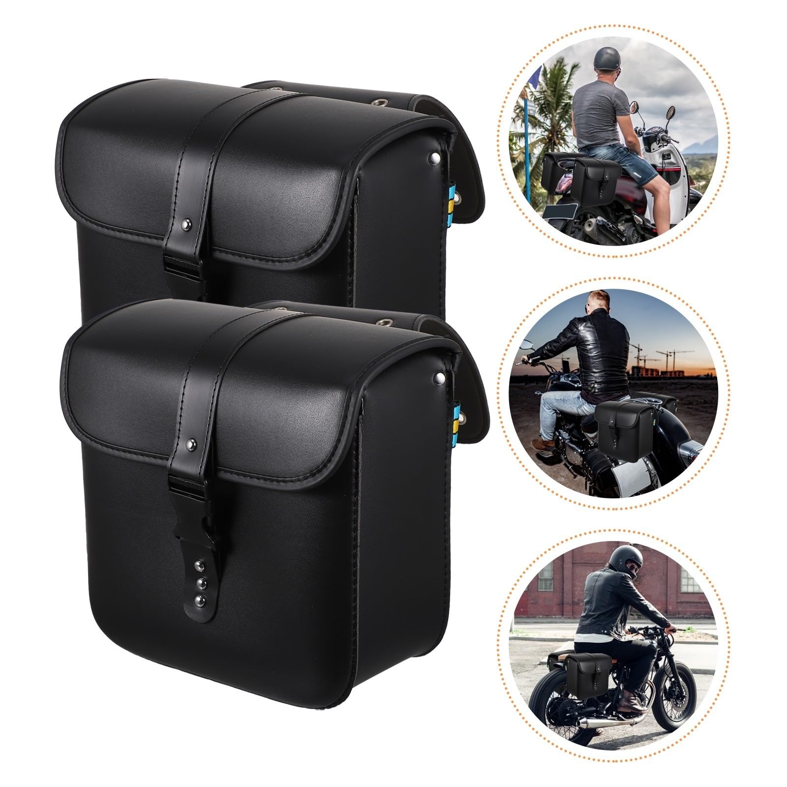 Borsa Laterale per Moto, Borsa Modifica, Pu Nero, Corda | Resistente All'usura, Portatile e Facile da Pulire, per Moto, Uso Laterale, Stile Custom