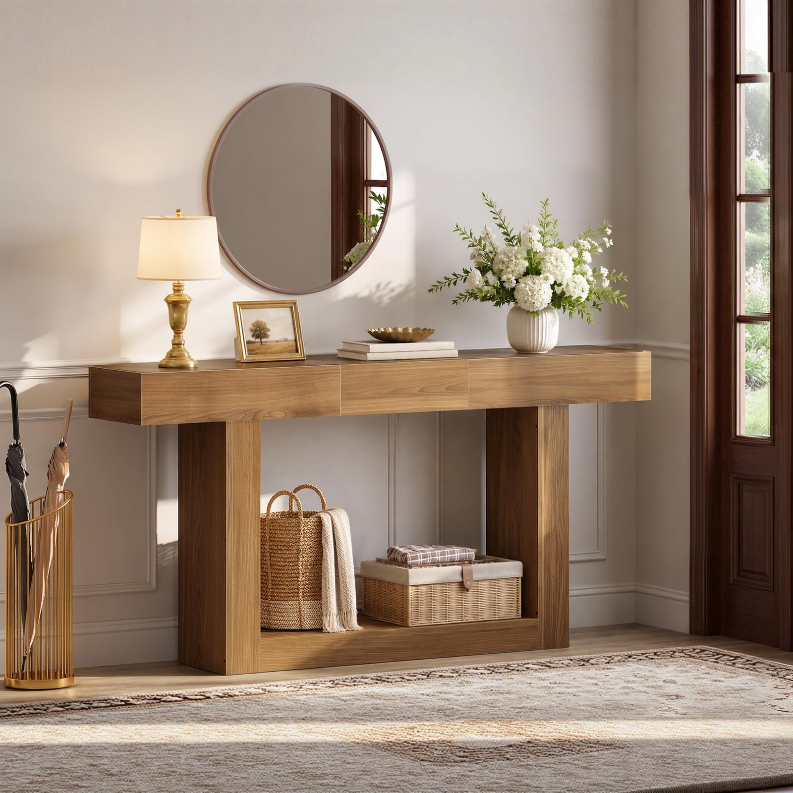 HOOBRO Table Console Extensible, Table d'Entrée, Marron