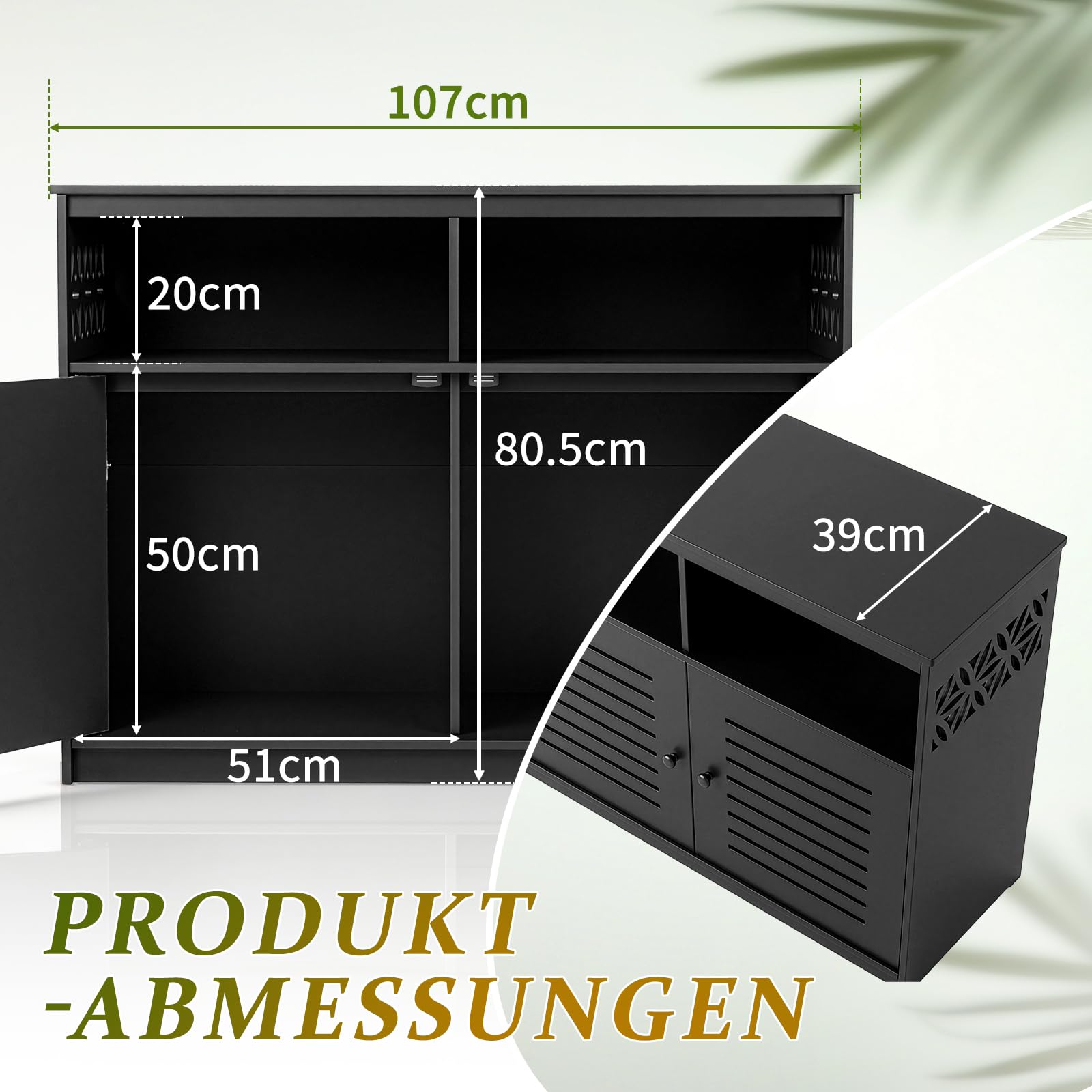 Gartenschrank mit Staufächern, Gartenschrank wetterfest Outdoor, 107 x 39 x 80 cm, Hochwertiges PVC-Material, Leicht zu pflegen und zu reinigen, Schwarz