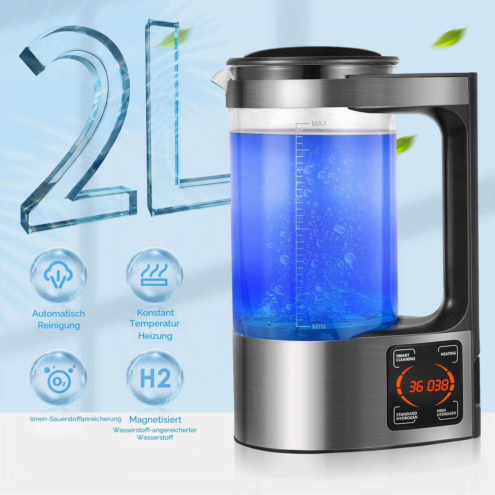 Wasserstoff Generator 2L Wassergenerator mit LED-Touchscreen und Thermostat