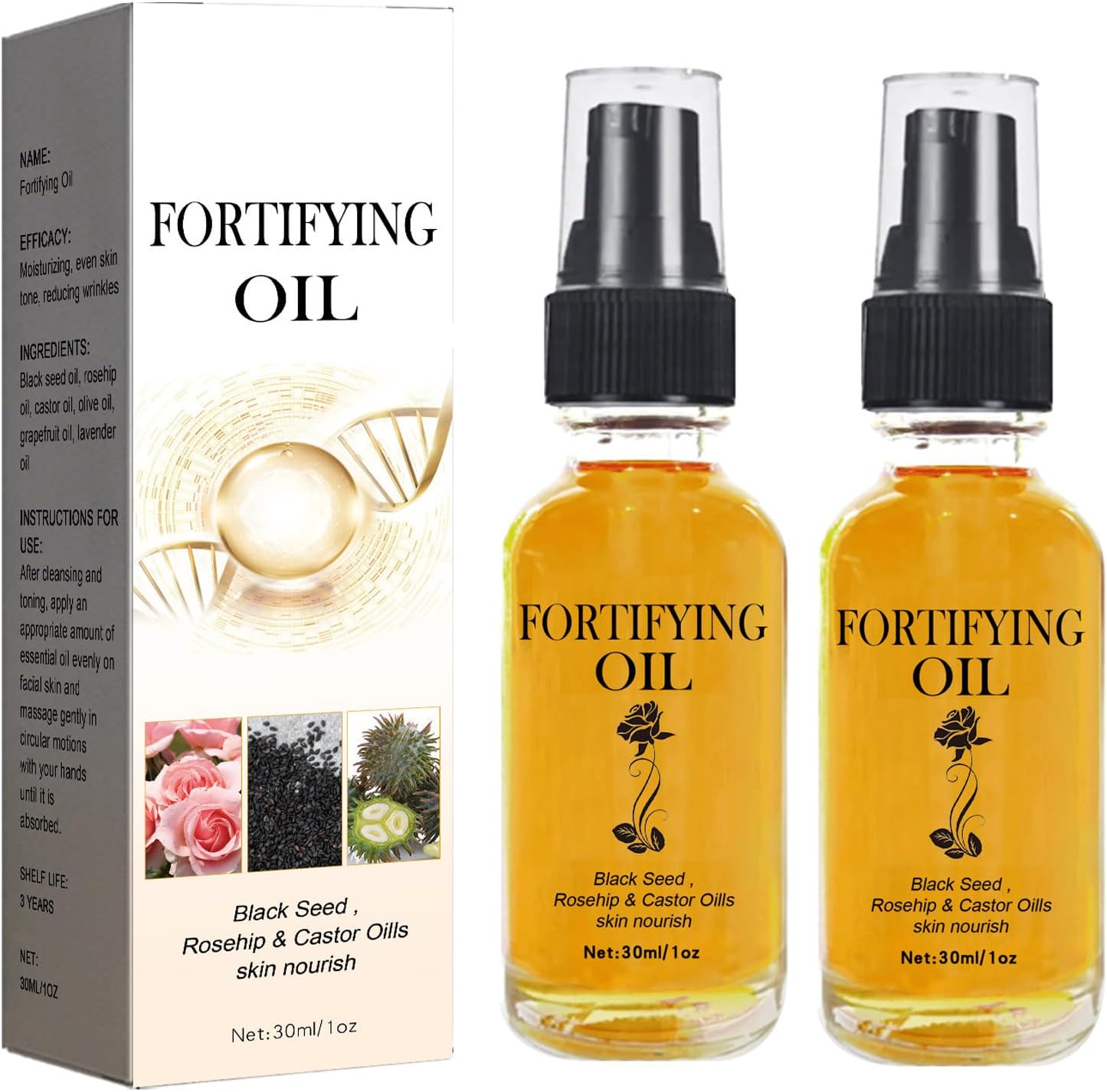 Organic Castor Oil Black Seed Oil Rosehip Oil Face Serum,Natural Lalenas Oil For Face,Moisturizer Face Oil Anti-Aging Serum,Nourishing Skincare Serum(2PCS)