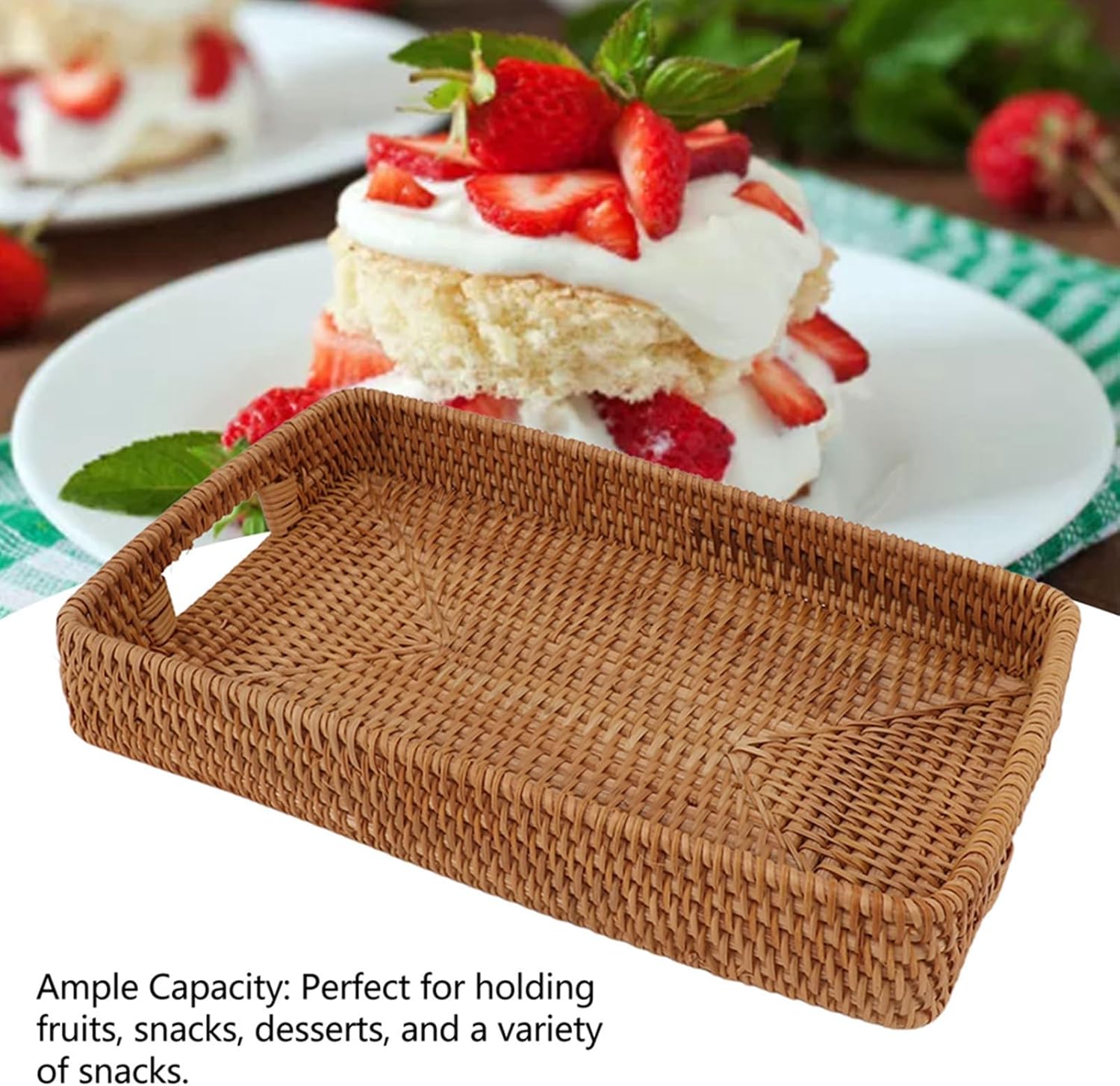 XHTLLO 籐製サービングバスケットトレイ ハンドル付き、大容量装飾 XHTLLO 籐製サービングバスケットトレイ ハンドル付き、大容量装飾