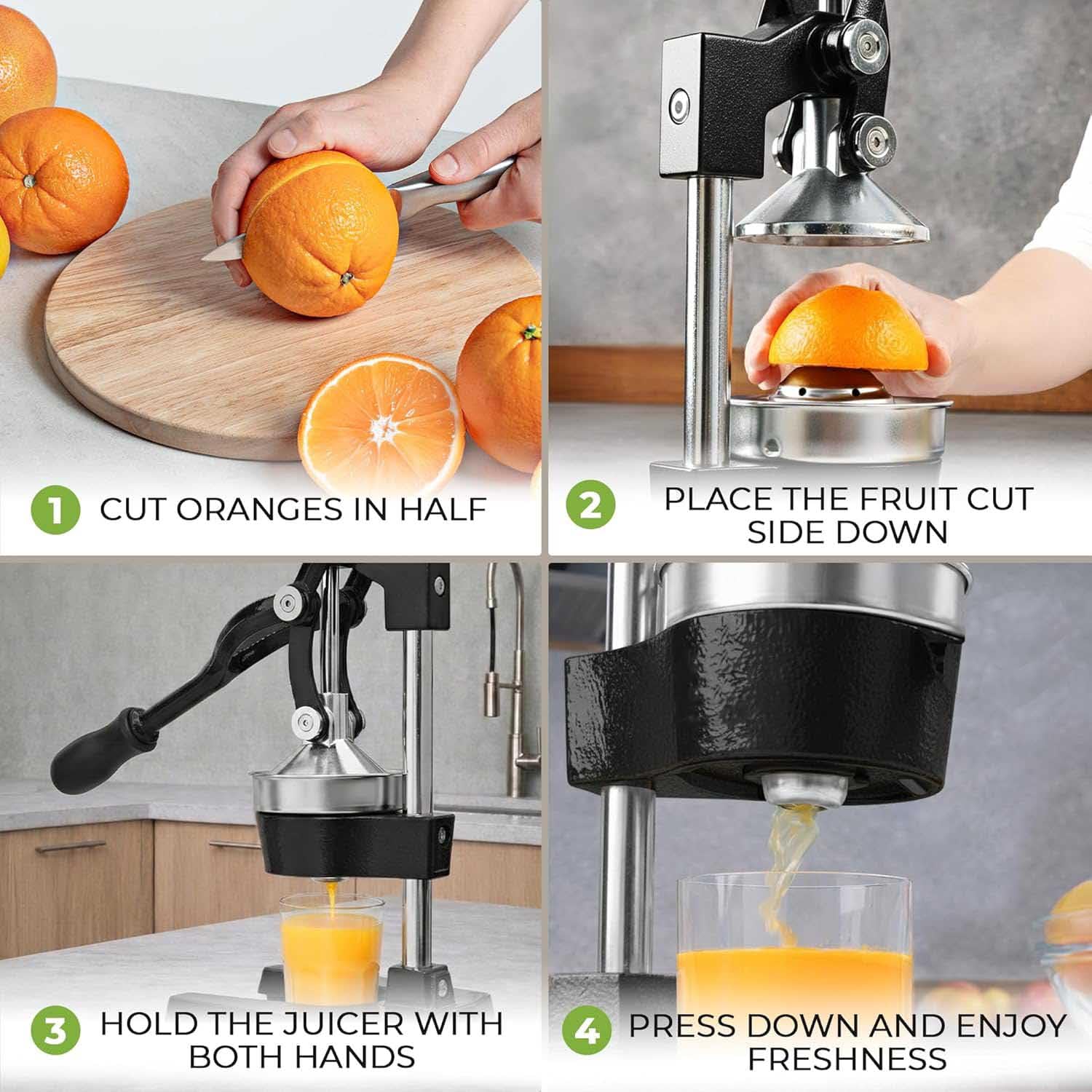 Saftpresse - Handentsafter Edelstahl - mechanischer Entsafter – Orangenpresse Zitruspresse manuell mit Hebel – für Orangen Pampelmusen Zitrusfrüchte - Massive Bauweise,Weiß