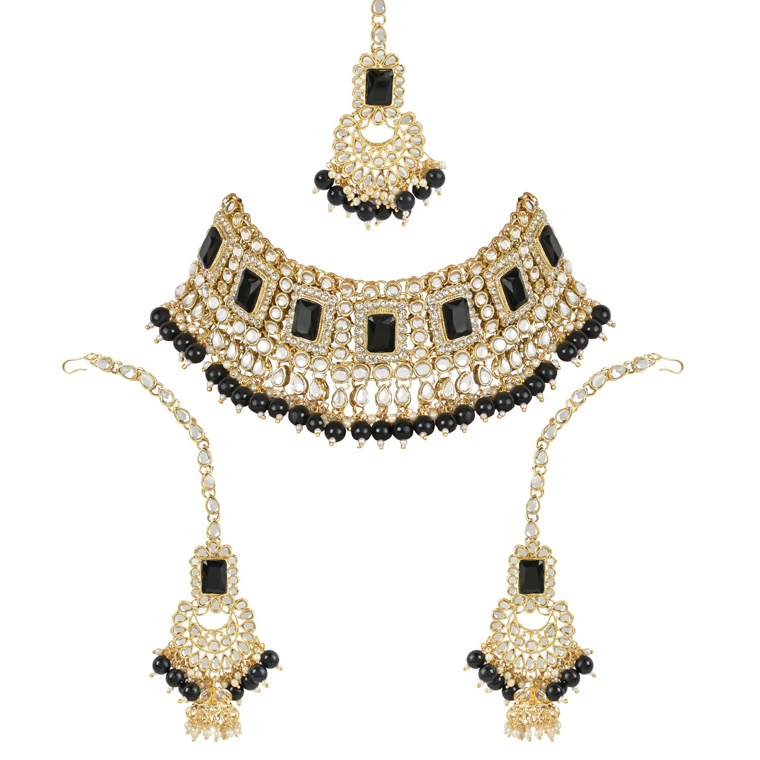 I Jewels 18K Gold Plated Traditional Handcrafted Faux Kundan & Pearl Studded Bridal Choker Necklace Jewellery Set with Earrings & Maang Tikka For Women (IJ401) (Black) (B0C1771D5T) Amazon Price History, Amazon Price Tracker