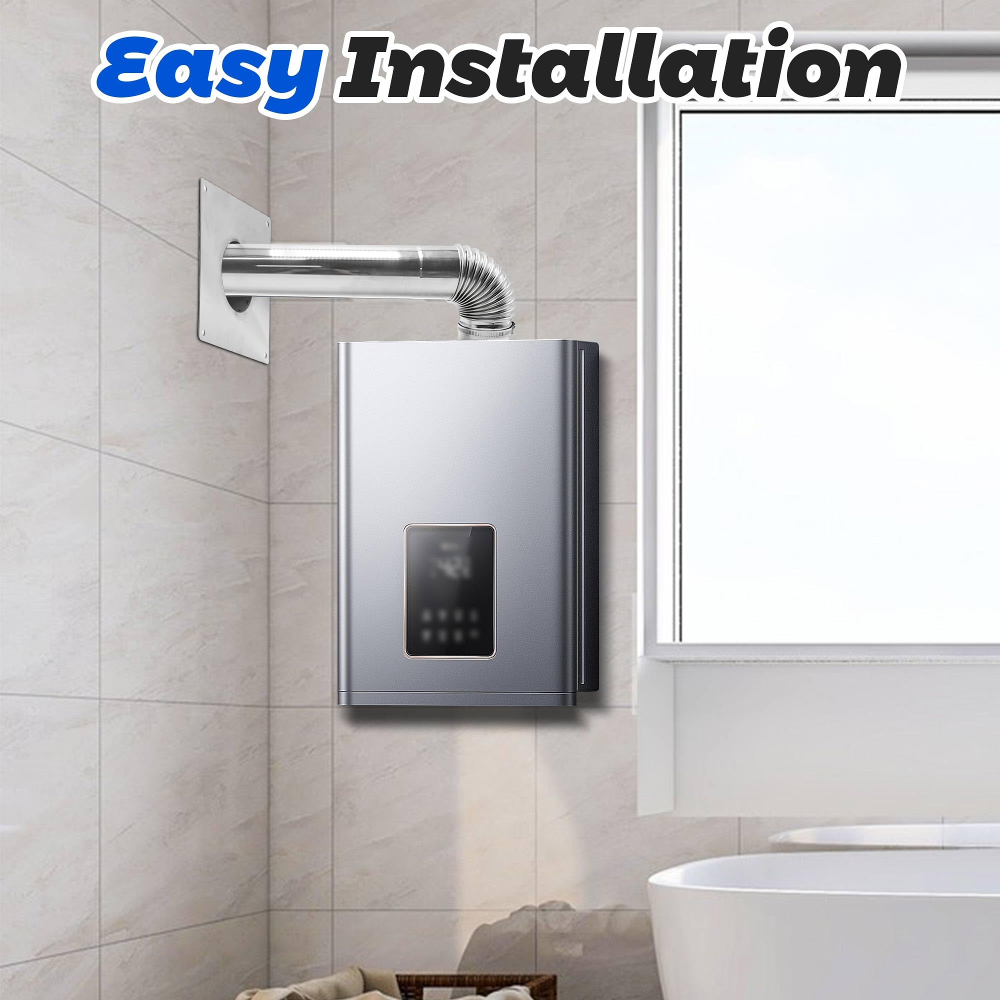 Dedal de pared de ventilación directa de acero inoxidable de 3.15 pulgadas de grosor para calentador de agua a gas interior, longitud extensible de 3.94 a 7.48 pulgadas