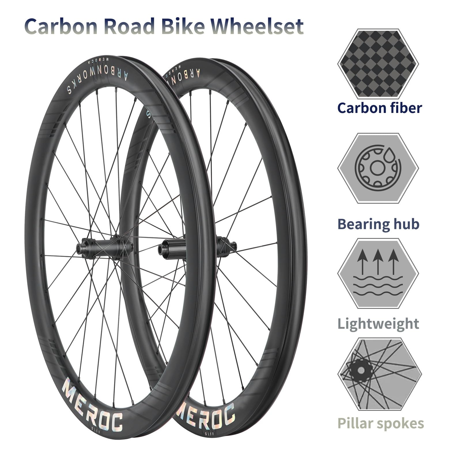 Zestaw kół rowerowych z włókna węglowego 700C 50mm koło rowerowe Center Lock hamulec tarczowy 24H piasty wał wtykowy 100 mm / 142 mm do kasety 8/9/10/11/12 biegów