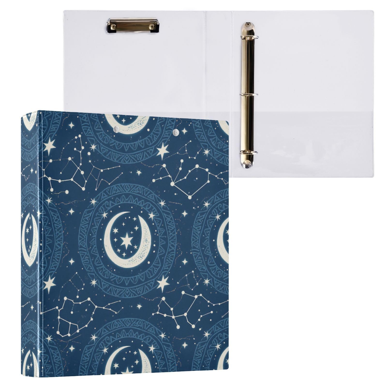 Boho Moon - Raccoglitori per quaderni da 2,5 cm e mezzo, con anelli a D, con tasche, confezione da 2 raccoglitori da ufficio, 200 fogli