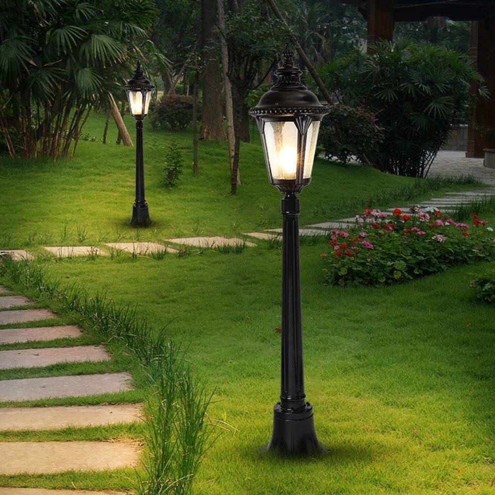 Lampadaire extérieur Noir étanche IP54, Lanterne décorative sur Poteau E27, pour clôture, aménagement paysager, éclairage de Rue, Cour, allée, Jardin.,H-33.4in