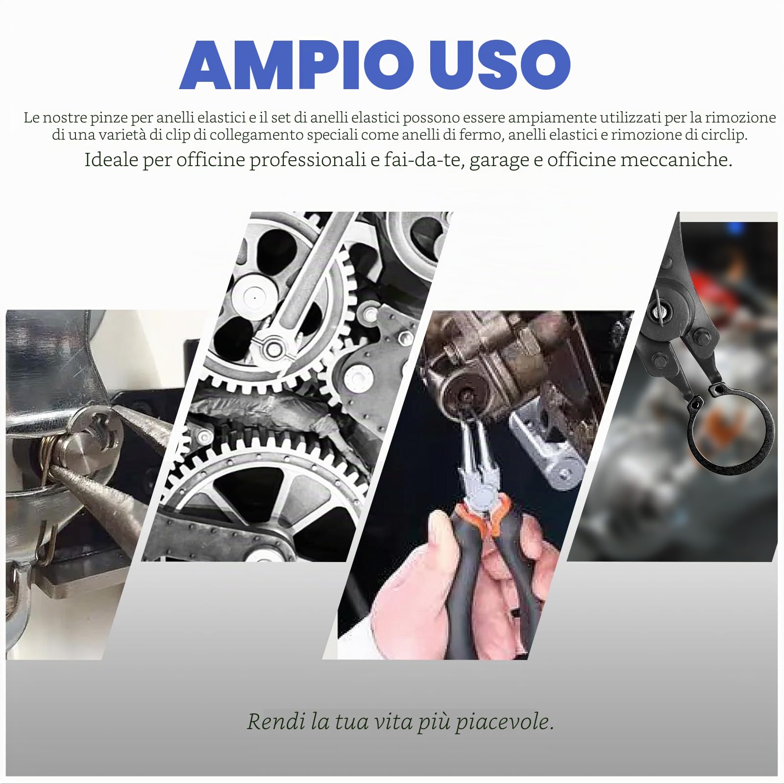 Glarks Assortimento di 312 clip di fissaggio a scatto in acciaio da 65mm, set di pinze per anello a scatto, anelli di fissaggio esterni