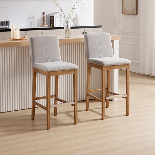 Miniatura 3 de LZAREAL Juego de 2 taburetes de bar tapizados modernos de 30 pulgadas con patas de madera natural, silla para isla de cocina, bar en casa, mesa
