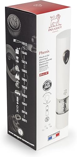 Miniatura 2 de Peugeot PHENIX - Molinillo de sal eléctrico ajustable de acero inoxidable lacado blanco, 8 pulgadas