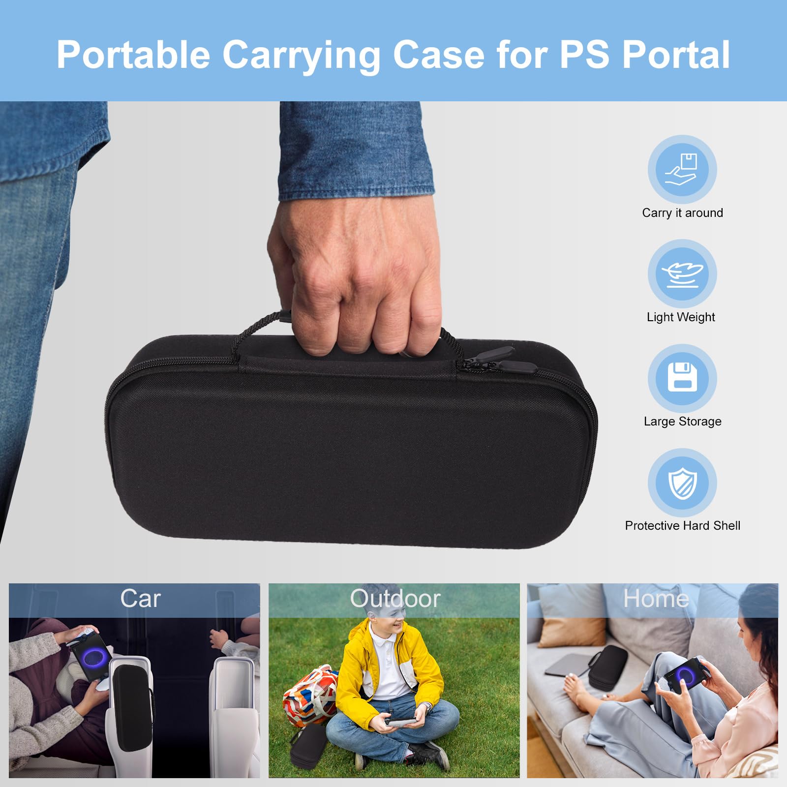 Étui de Protection pour Playstation Portal, iulrtba Housse de Transport Rigide pour PS5 Portal, Housse de Protection avec Kickstand pour PS5 Portal Accessoires, 2 Verre Trempé, 4 Capuchon de Joystick