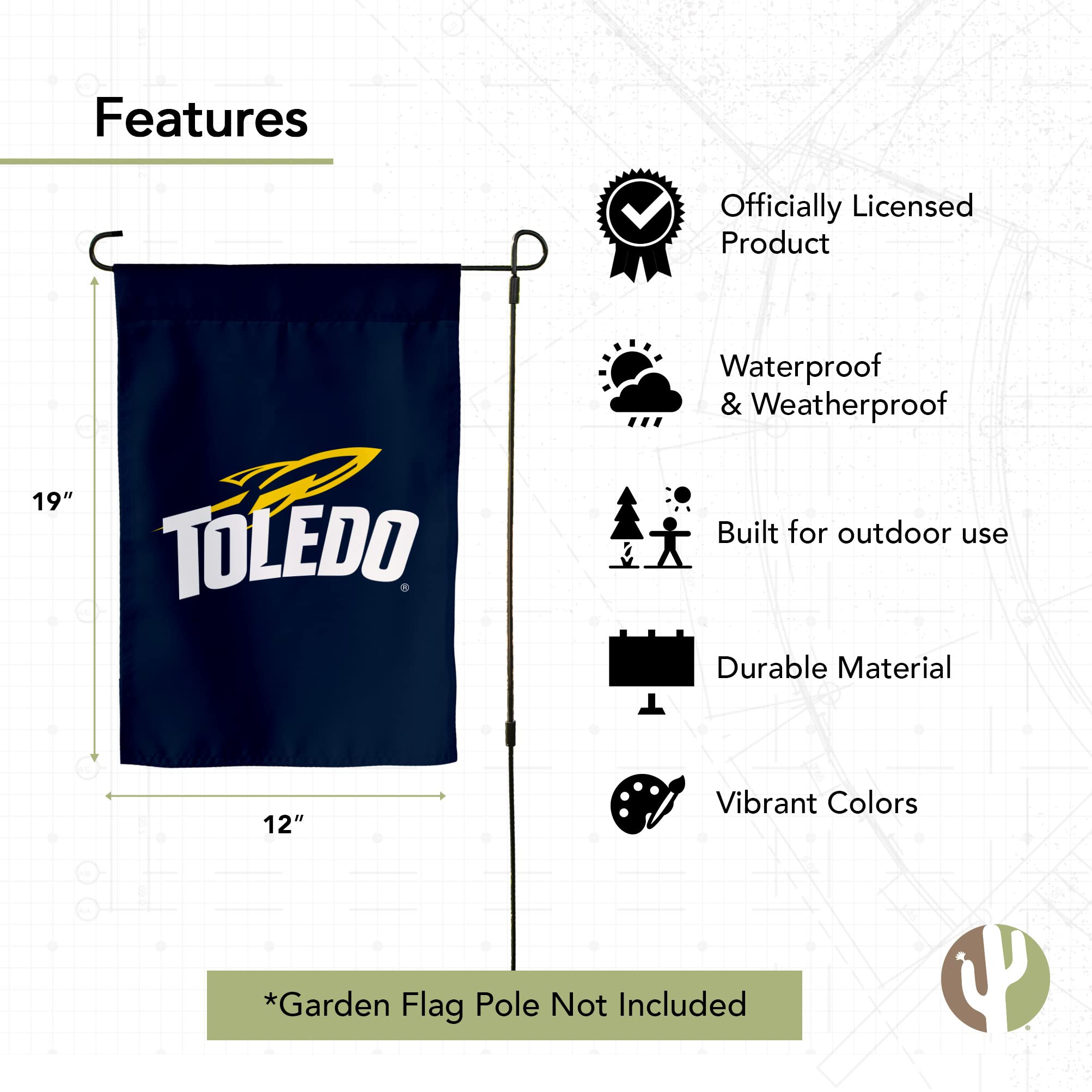 University Of Toledo Gartenflagge – Doppelseitig, 100% Polyester, Offiziell Lizenziert