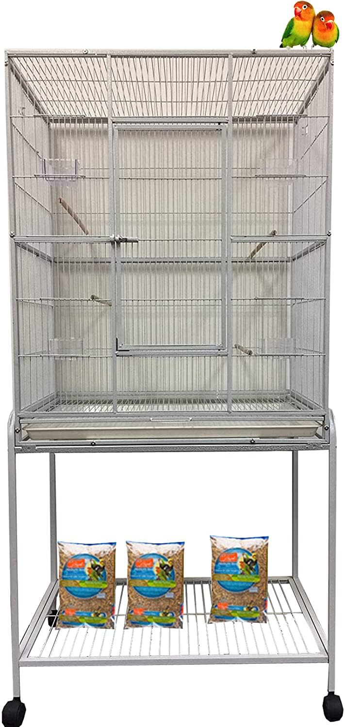 64" Extra Large Wrought Iron Metal Tight 1/2-Inch Bar Spacing Bird Flight Breeder Cage with Side Breeding Nesting Box Doors Easy Clean Pull Out Tray