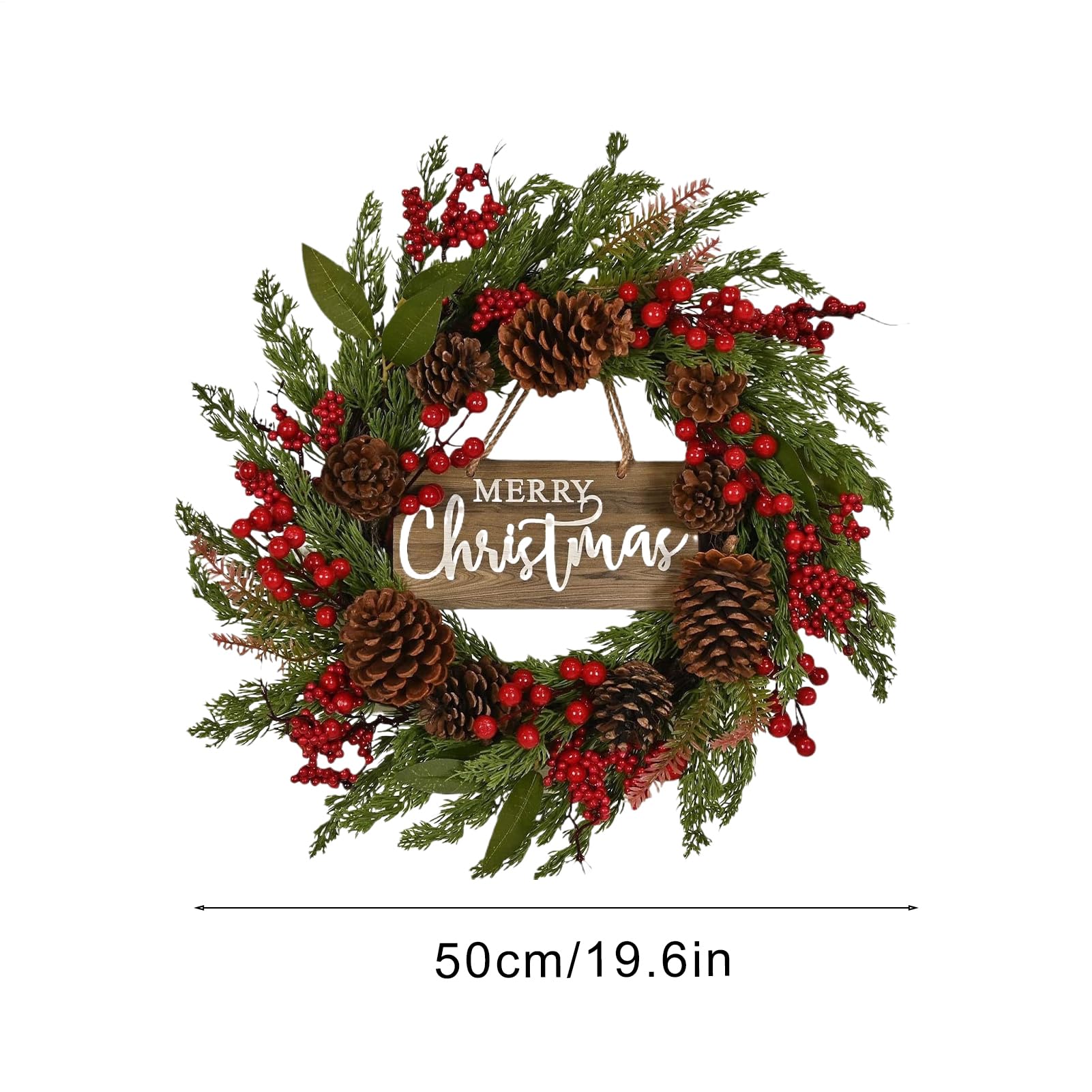 Couronne De Porte De Noël 50 Cm Décoration D'Intérieur Artificielle avec | Couronne De Noël À Baies Rouges Pour Fête Vacances Anniversaire Bureau Maison Chambre Appartement