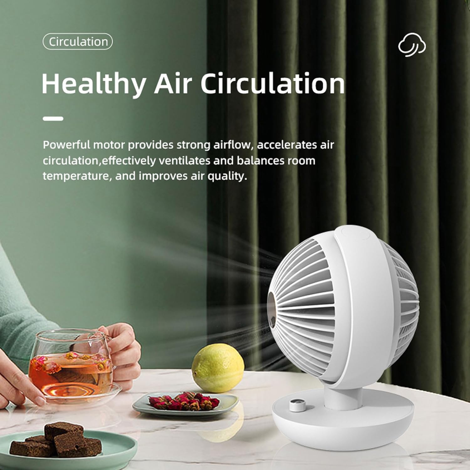 Ball Desktop Fan 120° Wide Angle Oscillating Head Compact and Portable Healthy Air Circulation Fan for Home/Office