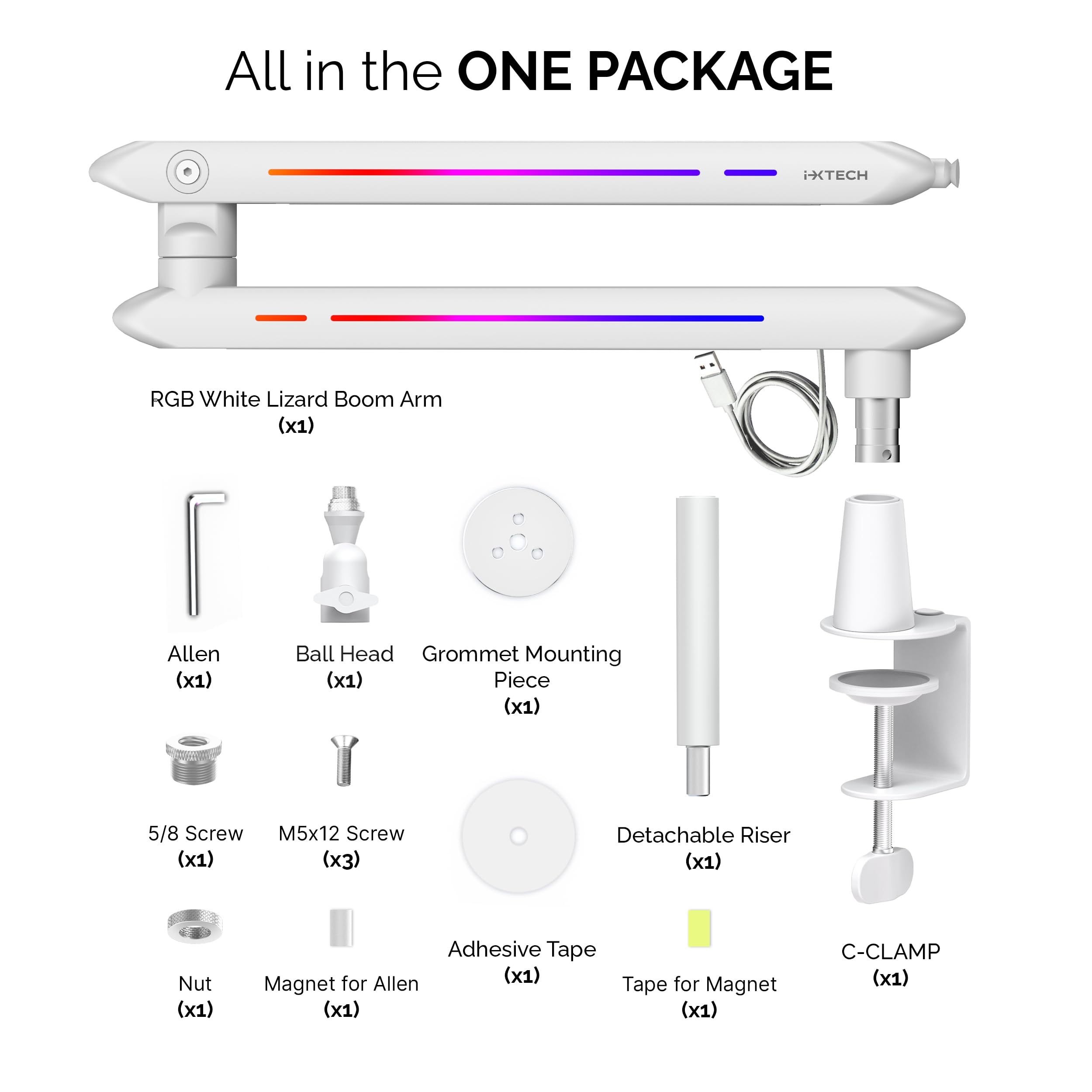 IXTECH RGB Low Profile Boom Arm for Mic, Adjustable Microphone Arm Stand with Desk Mount Clamp, Rotatable Microphone Boom Arm Mic Stand with Cable Management for Podcast Streaming Gaming Studio.: 5 LIZARD RGB