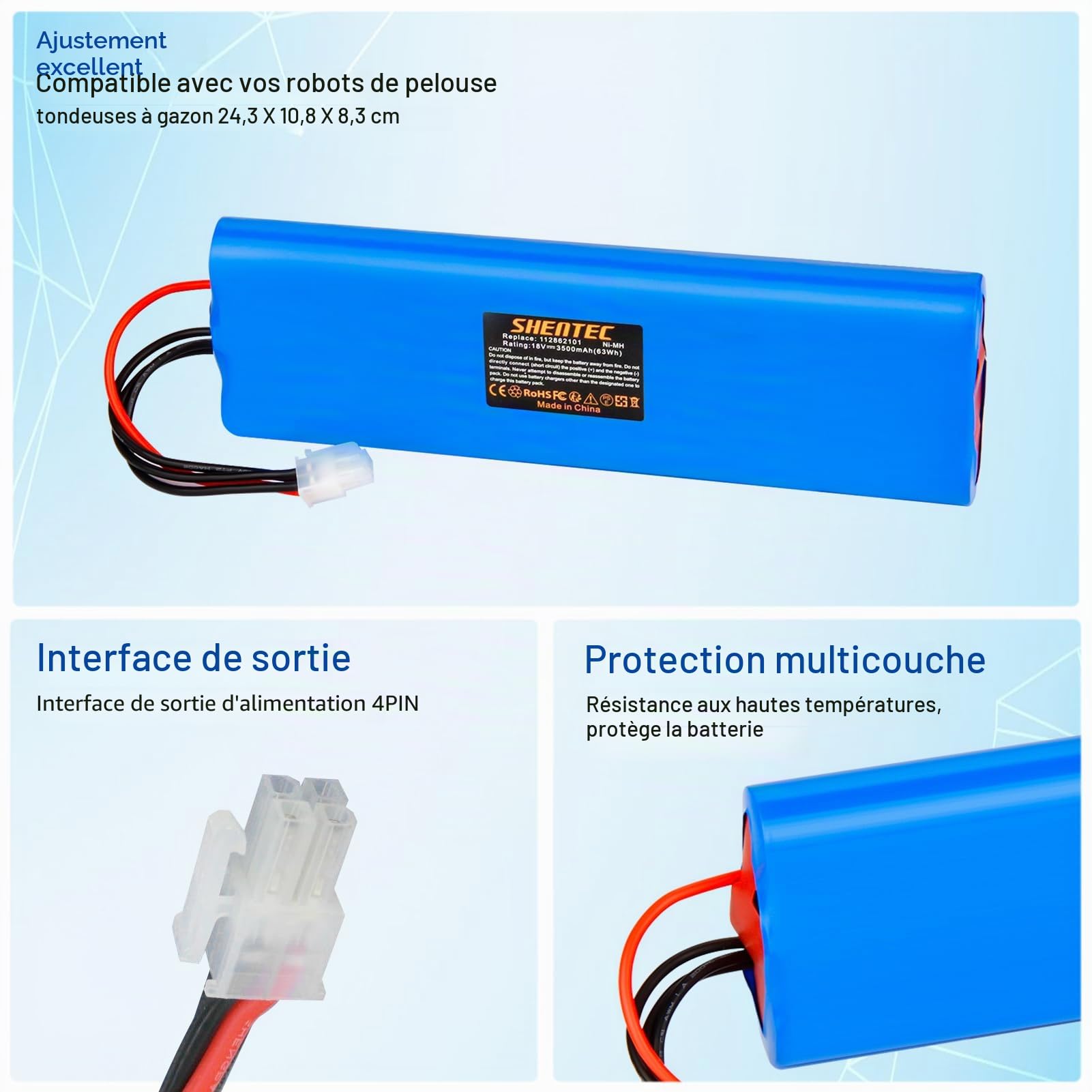18V 3500mAh Ni-MH pour Batterie Husqvarna Automower 210C, 210AC, 220AC, 230ACX, 260ACX, G2 2004-2006, SH, Robot Tondeuse Hybride Solaire