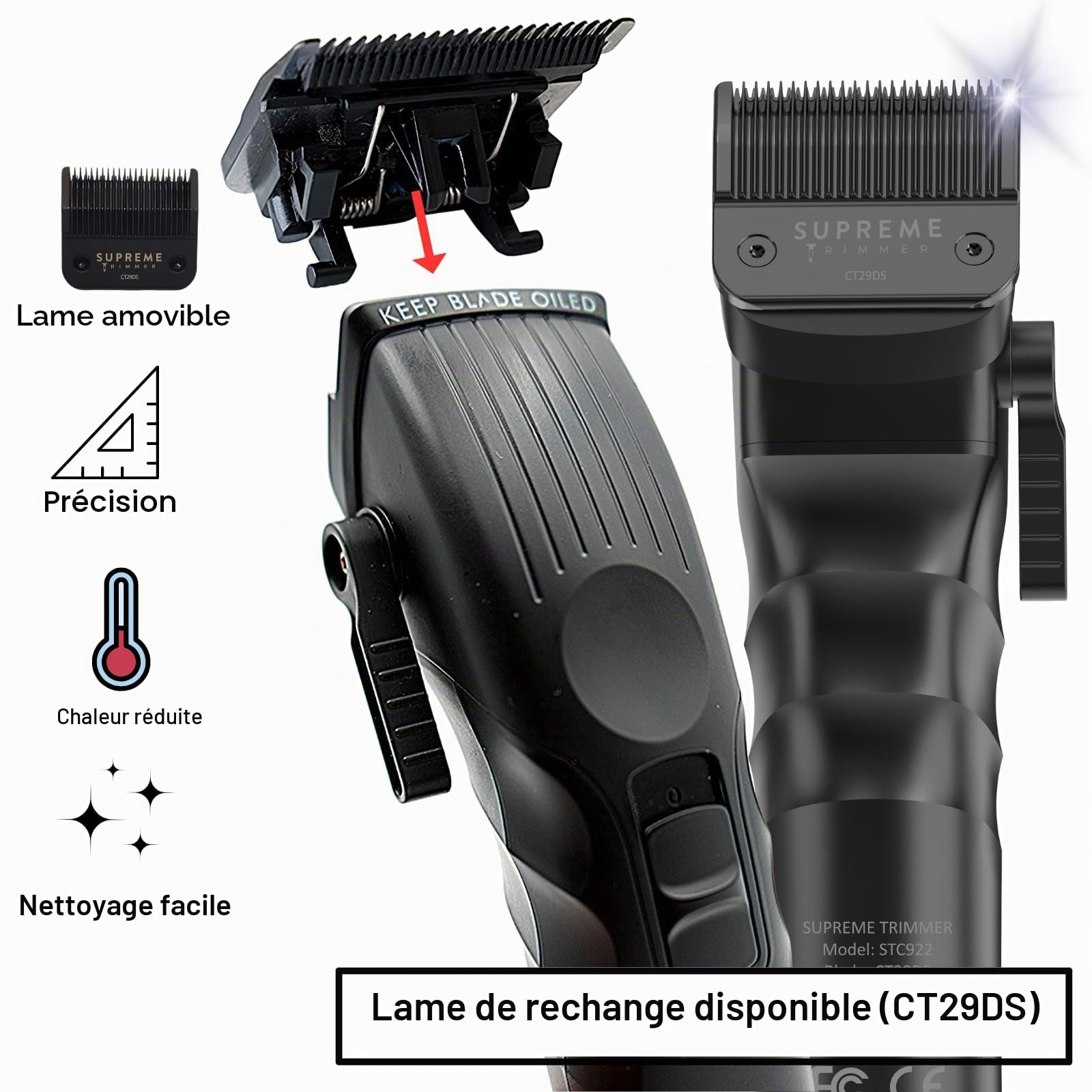 Supreme Trimmer 2Spee STC922 Tondeuse à cheveux sans fil avec lame amovible | Autonomie de 210 minutes, affichage numérique, 2 vitesses réglables | Tondeuse de barbier professionnelle avec peignes de