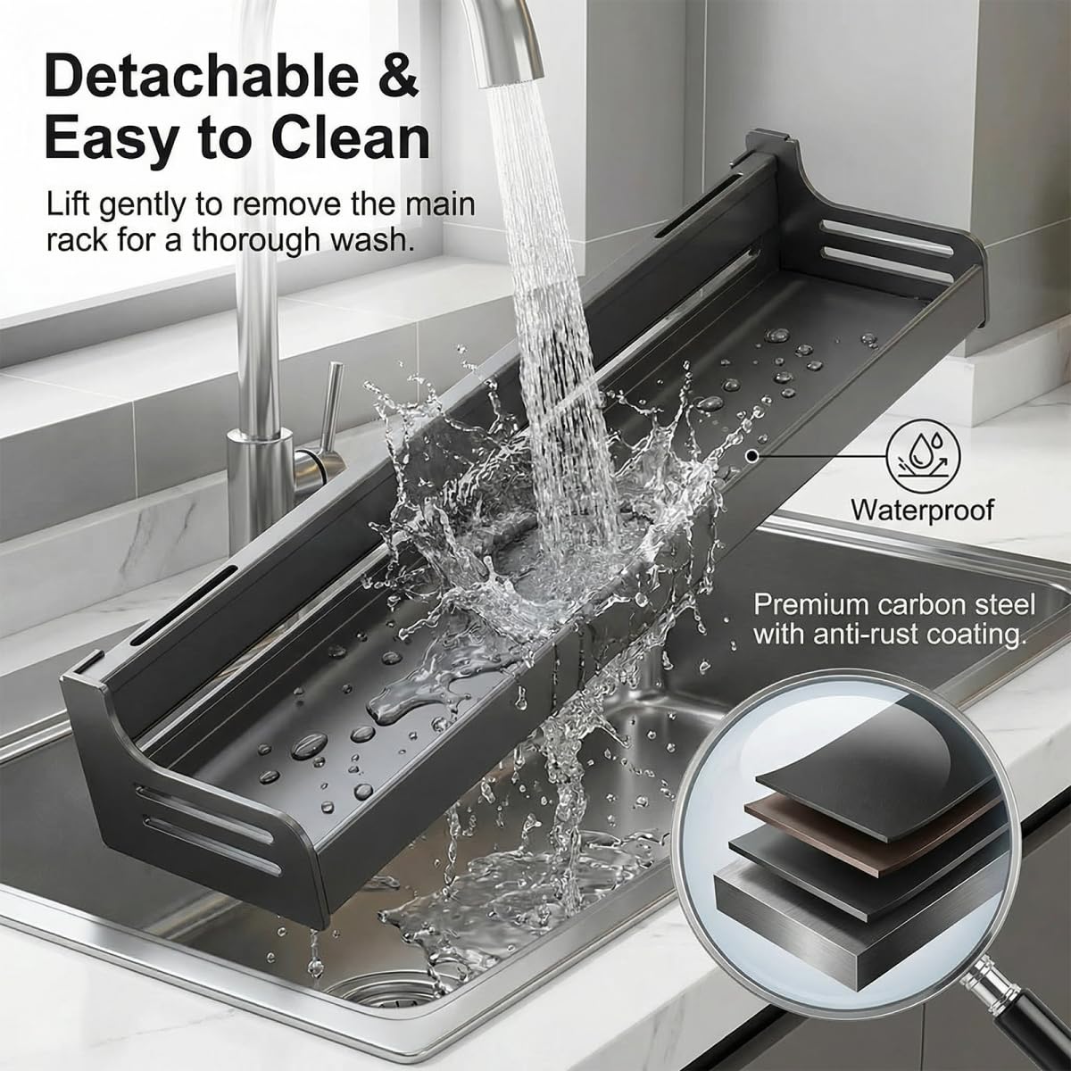 Portaspezie da parete, mensole da appendere, mensola da parete per cucina, organizer per barattoli di spezie e bottiglie di condimento, nero, 60 cm