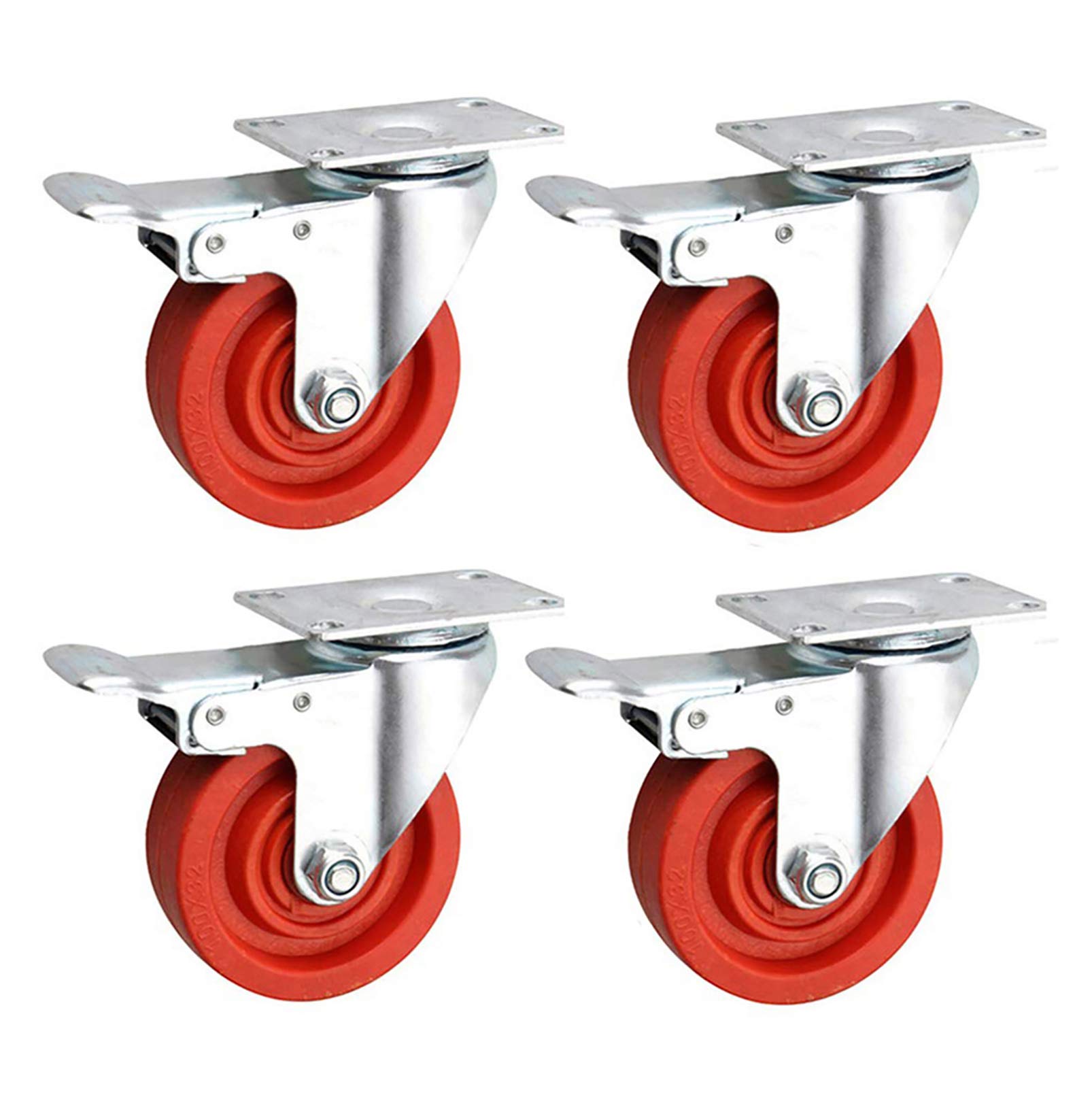 Nylon Rosso da 3 Pollici e 4 Pollici Rotelle Pivotanti con Piastra Superiore a 360 Gradi, Ruote Industriale con Freni, Resistenza alle Alte Temperature, capacità di carico di 100 kg