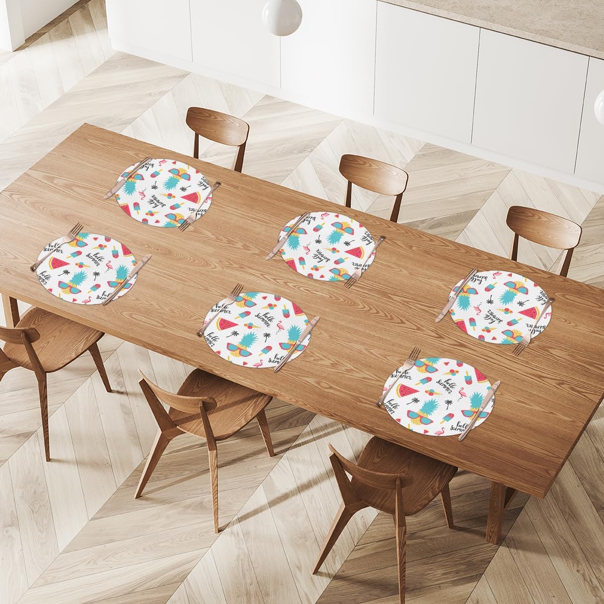 Hawaii Pineapples Flamingos Round Braided Placemats Set of 6 Washable Place Mats for Dining Tables Woven Heat Resistant Placemats 15 Inch