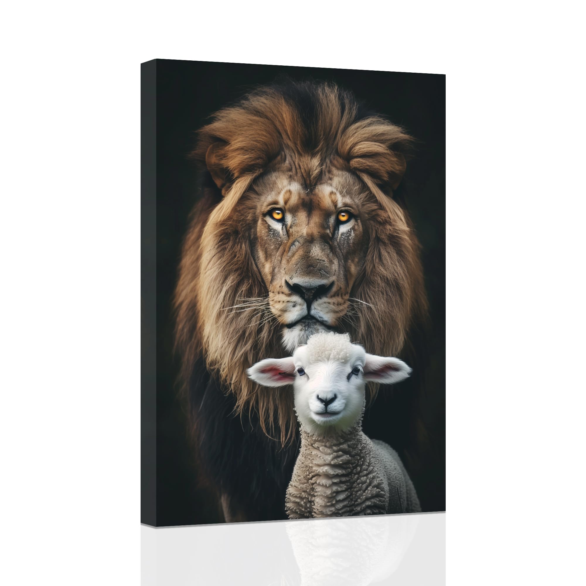 ZXHYWYM Christian Wall Decor Art Lion and The Lamb Picture Christ God Posters Prints Faith Artwork Canvas Motivational Spiritual Gifts Framed (Black, (50.00 x 75.00 cms))