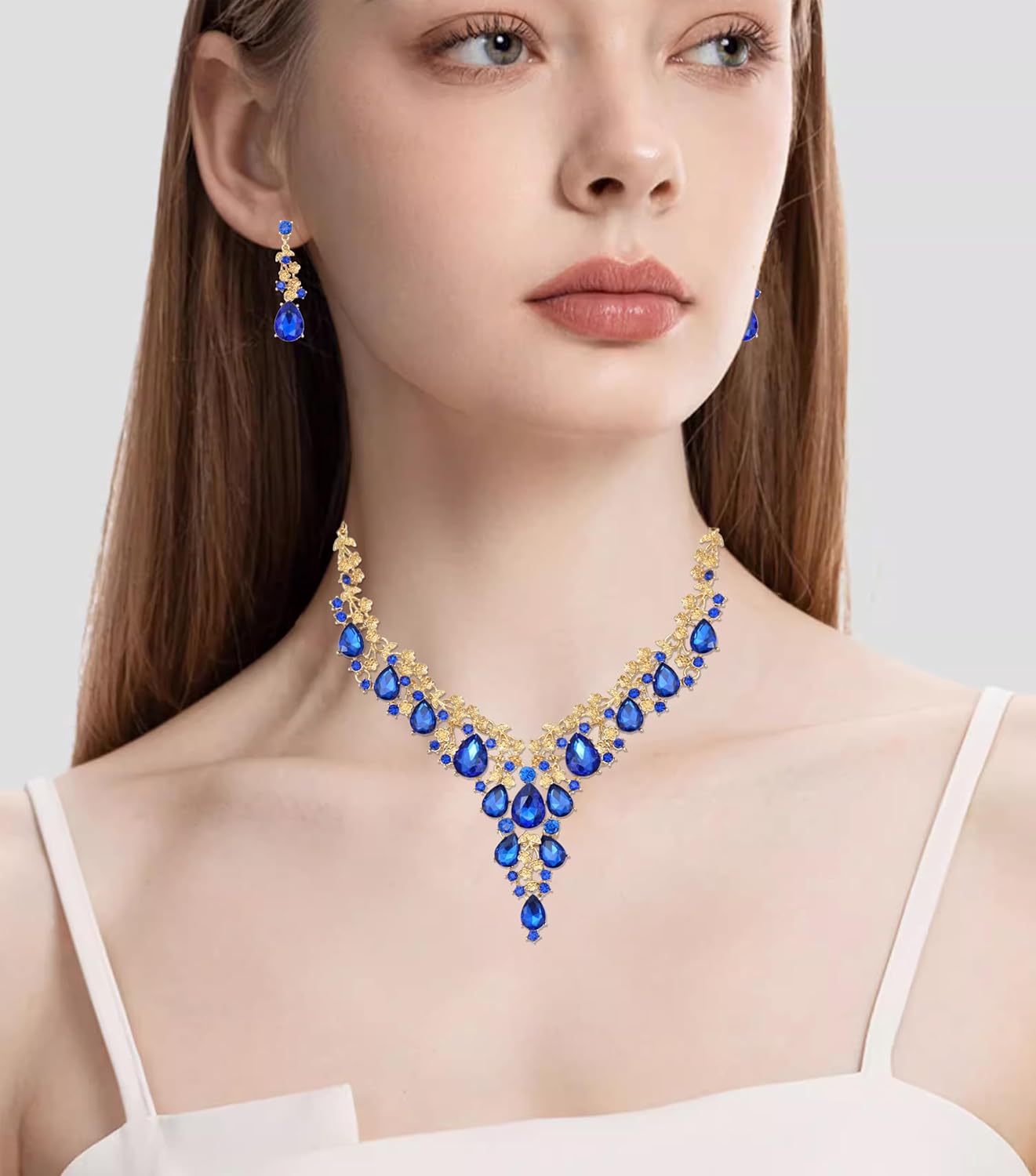 CSY Elegant Crystal Costume Jewelry Sets Flower Bridal Necklace Earrings Stretch Bangle Set for Bride Bridesmaid Wedding Dress Accessories - Image 2