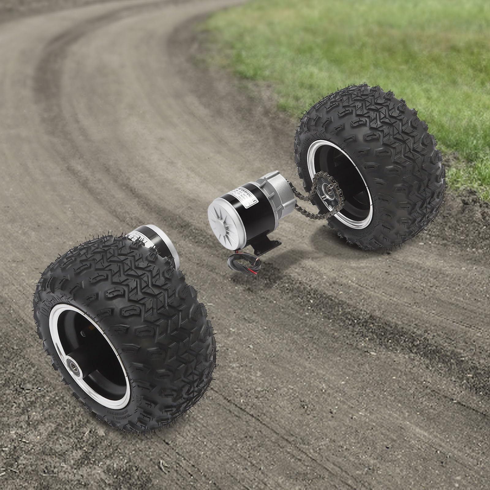 Silnik szczotkowy do skutera elektrycznego, 2 x 350 W, silnik szczotkowy 10 km/h, gokart, zestaw z antypoślizgowymi kołami 2 x 10", biegiem wstecznym i dźwignią gazu na kciuk, do gokartów, skuterów