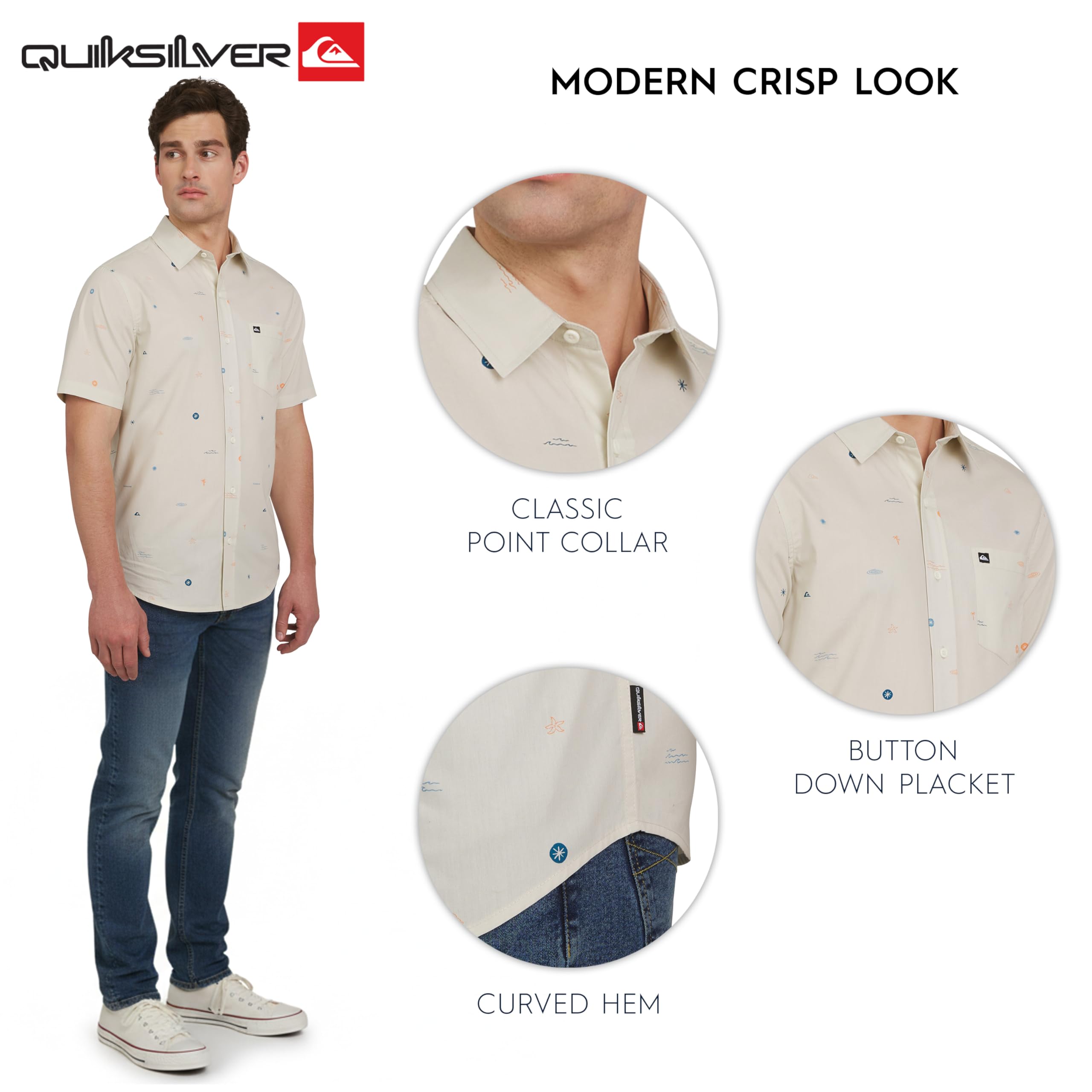 Quiksilver Premium Soft Cotton Short Sleeve Button Down Woven Shirt Camicia in Tessuto Uomo (Pacco da 1)