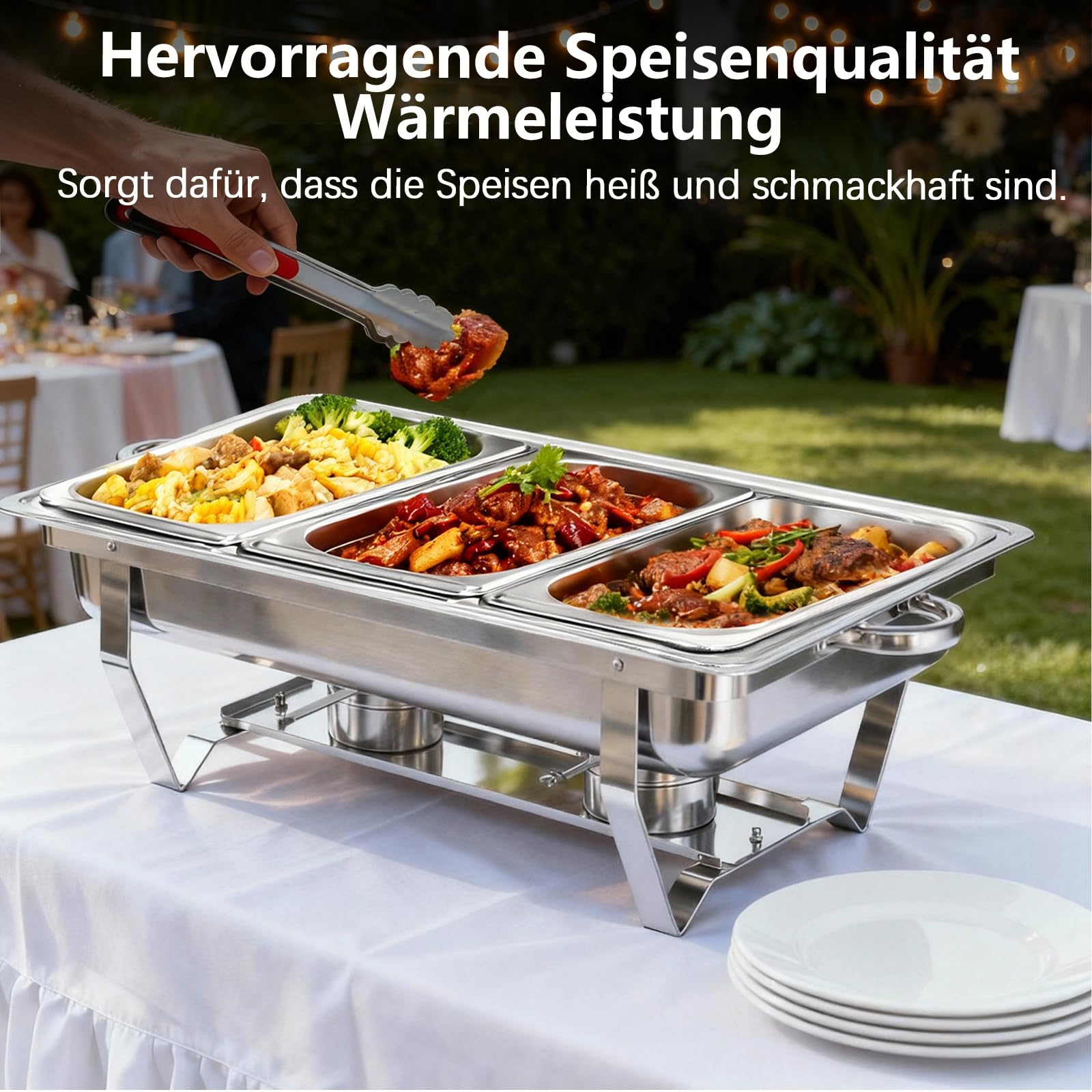 Warmhaltebehälter für Buffets, 4er-Set, 9L Fassungsvermögen, Edelstahl-Buffet-Set mit 1/3-Größen-Einsatz, Warmhalteplatten mit gerolltem Rand für Partys, Hochzeiten, Geburtstage (4 Pack)