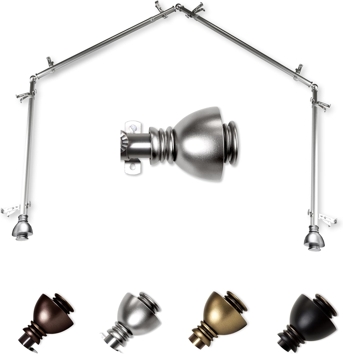 Stream 13/16" 4-Sided Bay Window Curtain Rod - Satin Nickel