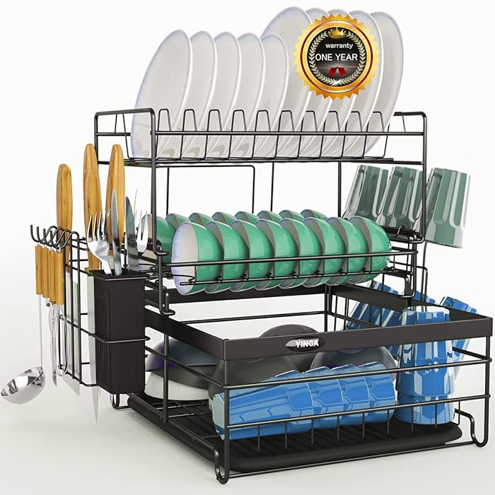Buy 3 Tier Dish Drainer Rack Stainless Steel with Drip Tray, Large 2
