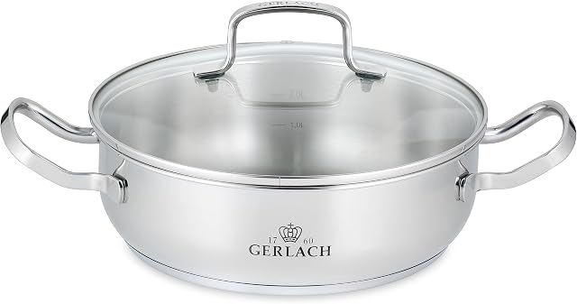 Gerlach Garnek Simple 2L Ze Stali Nierdzewnej Z Pokrywką Ze Szkła Hartowanego Trójwarstwowe Dno Indukcja Kuchenka Gazowa Elektryczna Ceramiczna Piekarnik