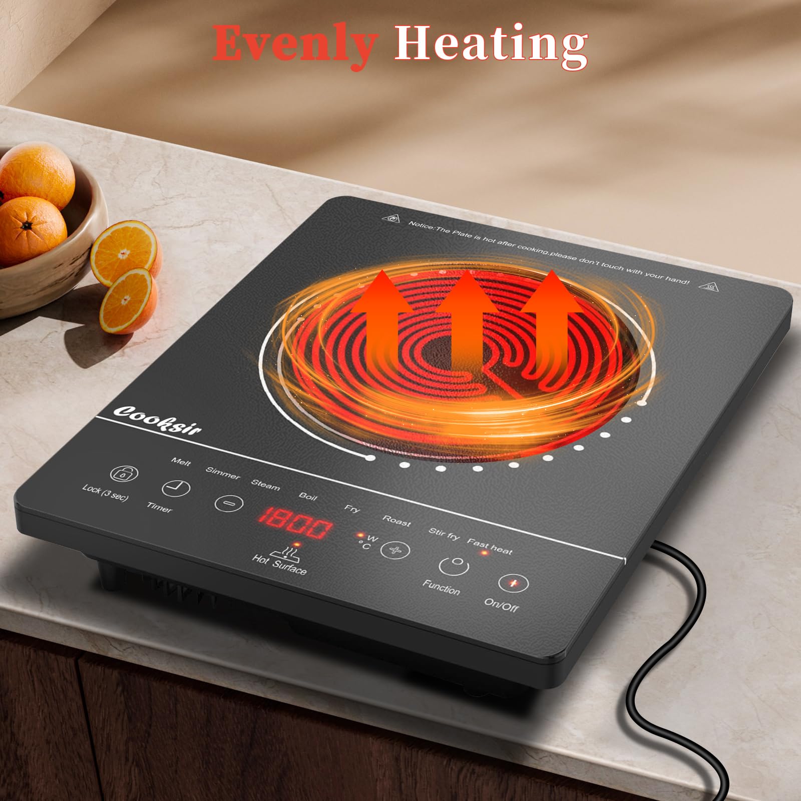 Ceramic Hob, Electric Ceramic Hob with LED Touch Screen, 2000W Single Cooking Zone Electric Cooktop with Safety Lock — view 7