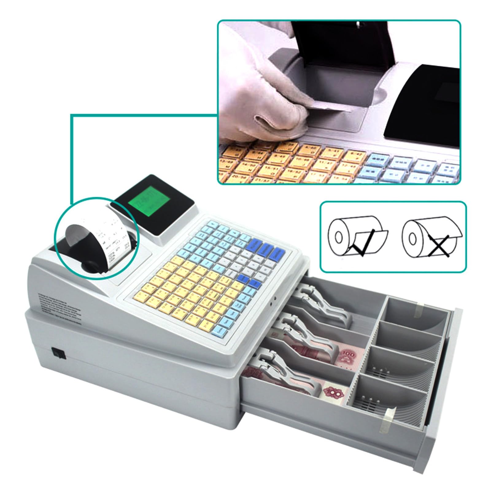 Caja Registradora Para Restaurante, Caja Registradora Con Impresora Térmica: Pantalla Para Invitados, Efectivo, Cajón De Monedas Y Función De Verificación De Dinero, Solución Conveniente Y Eficiente