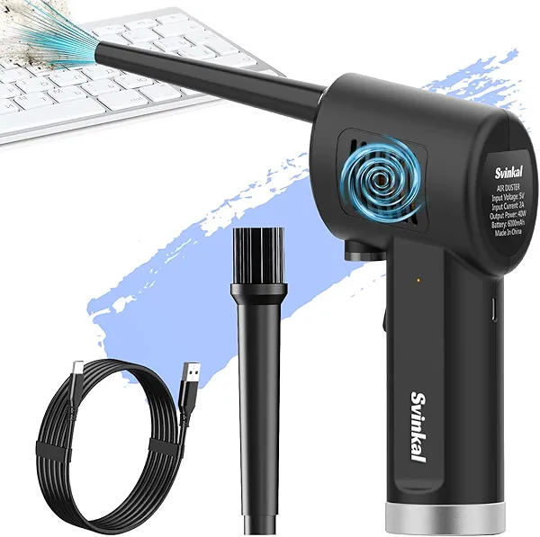 Air Duster, Handheld Cordless Air Duster, Air Blower Rechargeable, Electric Compressed air Gun Battery Operation, for Cleaning Computer Keyboard Camera Lego Toys. Black TAD03-6600mah