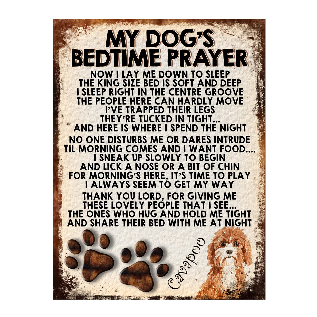 My Dogs Bedtime Prayer Cavapoo Dog Metal Sign, 10x8 Ref176DR