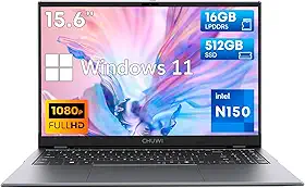 CHUWI Notebook GemiBook Plus de 15,6 polegadas, Intel N150 (Beats N100/N97/N95), 16 GB LPDDR5 512 GB SSD, laptops Windows 11 para estudantes de negócios, 2K IPS FHD, 4K HDMI, WiFi 6, BT5.2