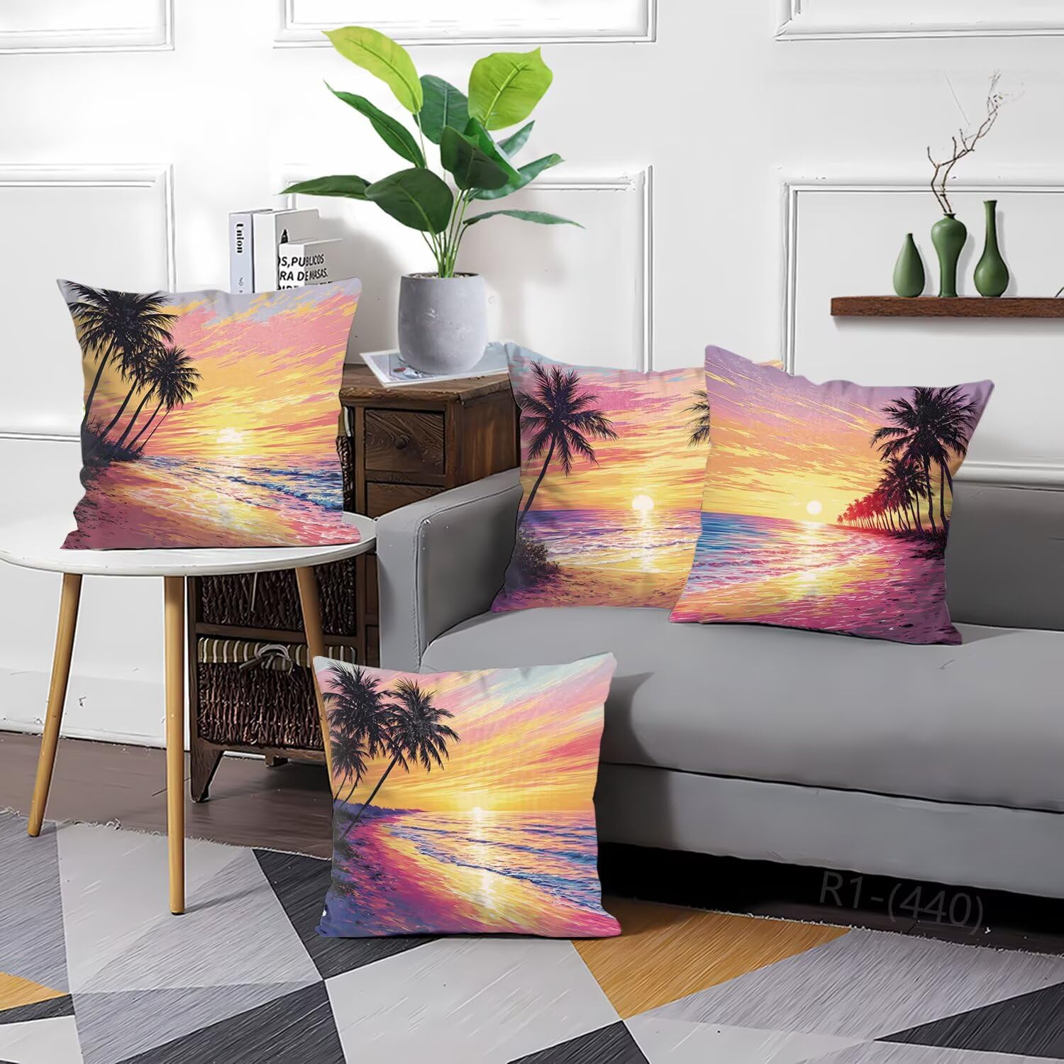 Cuscini Divano Tramonto Federe Cuscino Divano 55x55 Copricuscini Federe 4 Pack Rosa Cuscini Decorativi, con Cerniera Invisibile Fodere Cuscino per Giardino Soggiorno Camera Decorazioni Casa H2-440